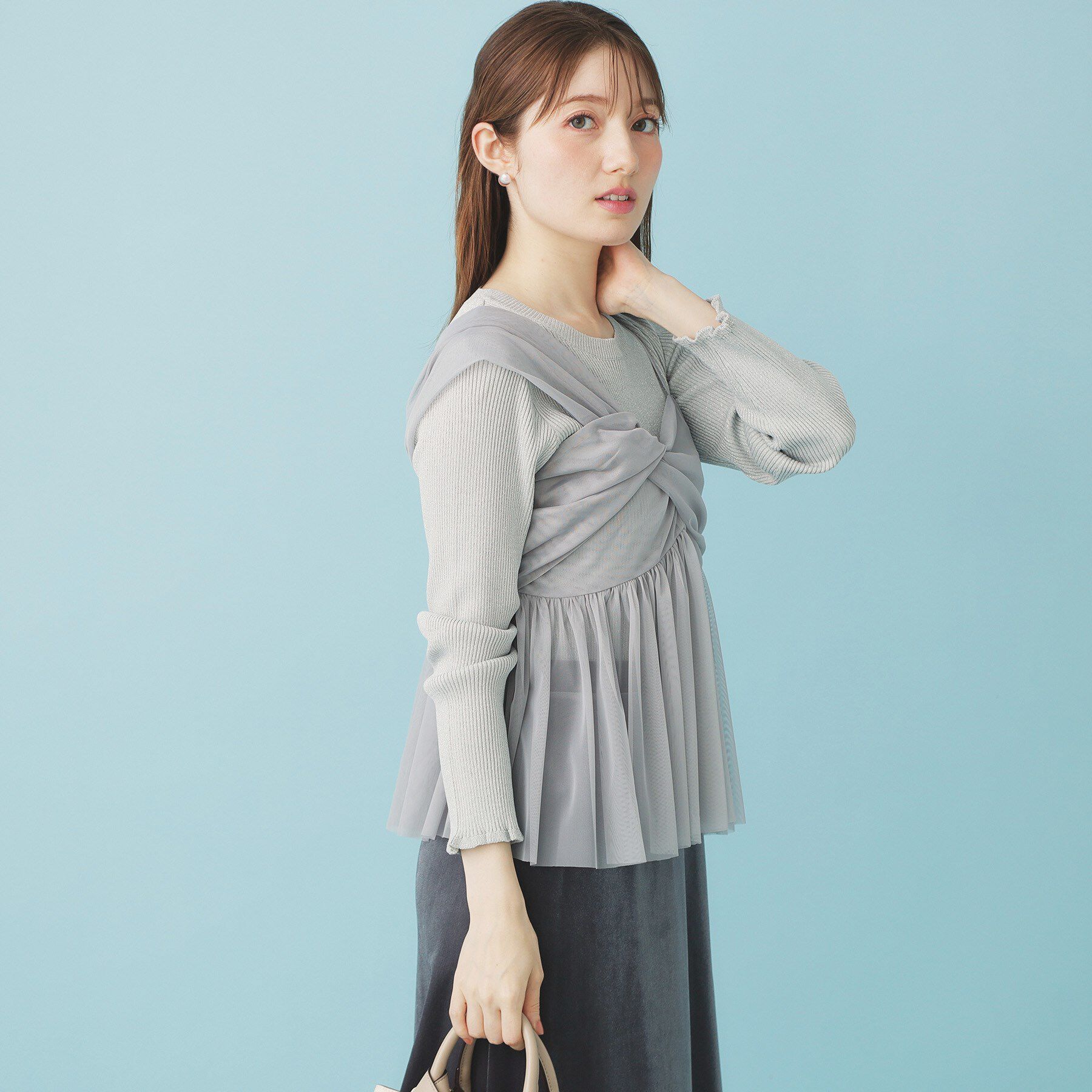 index「《ツインセット》チュールキャミ&times;ラメリブニット【洗濯機OK】」|ニット・セーター|