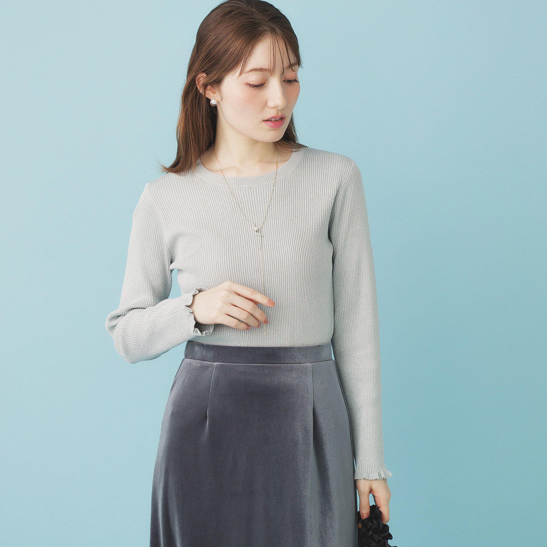 index「《ツインセット》チュールキャミ&times;ラメリブニット【洗濯機OK】」|ニット・セーター|