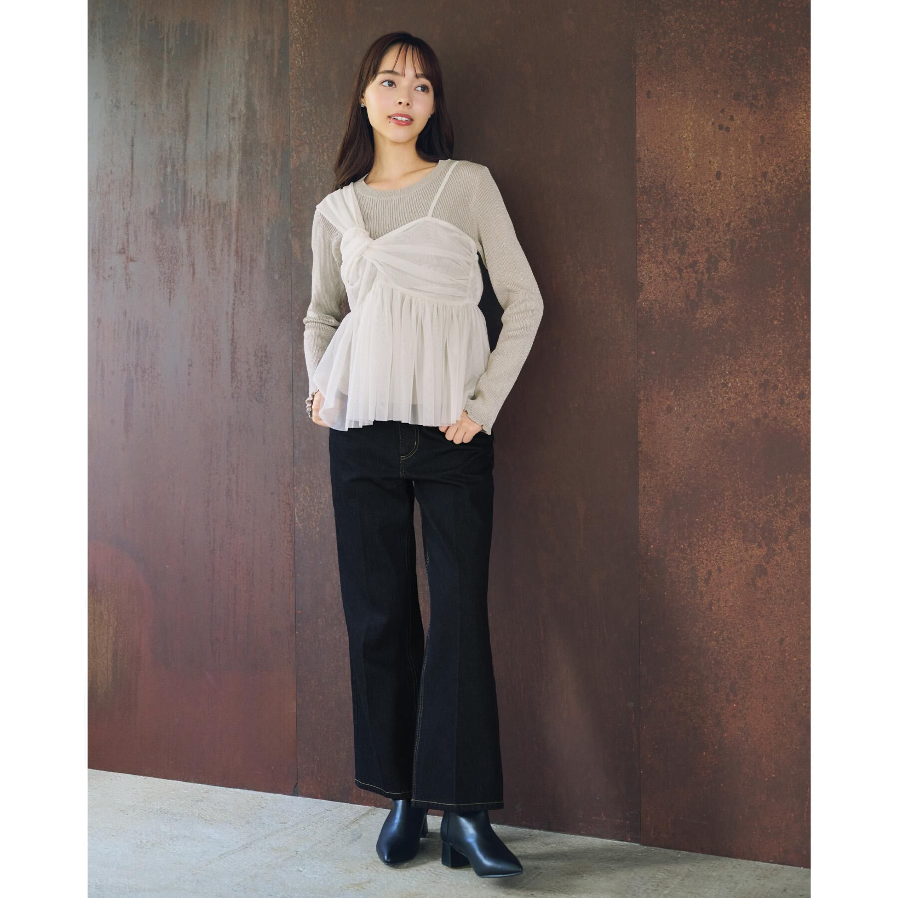 index「《ツインセット》チュールキャミ&times;ラメリブニット【洗濯機OK】」|ニット・セーター|