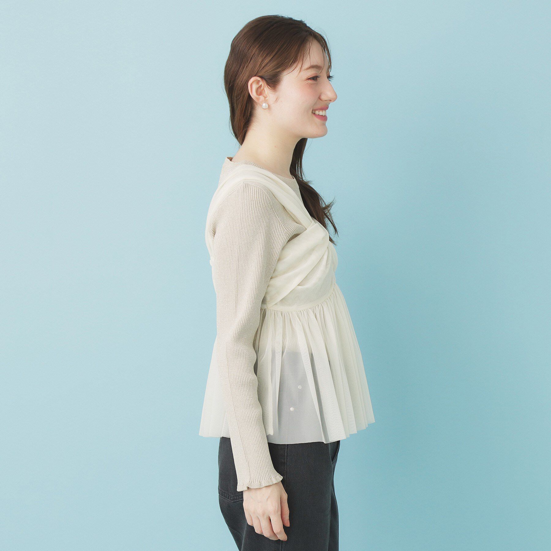 index「《ツインセット》チュールキャミ&times;ラメリブニット【洗濯機OK】」|ニット・セーター|