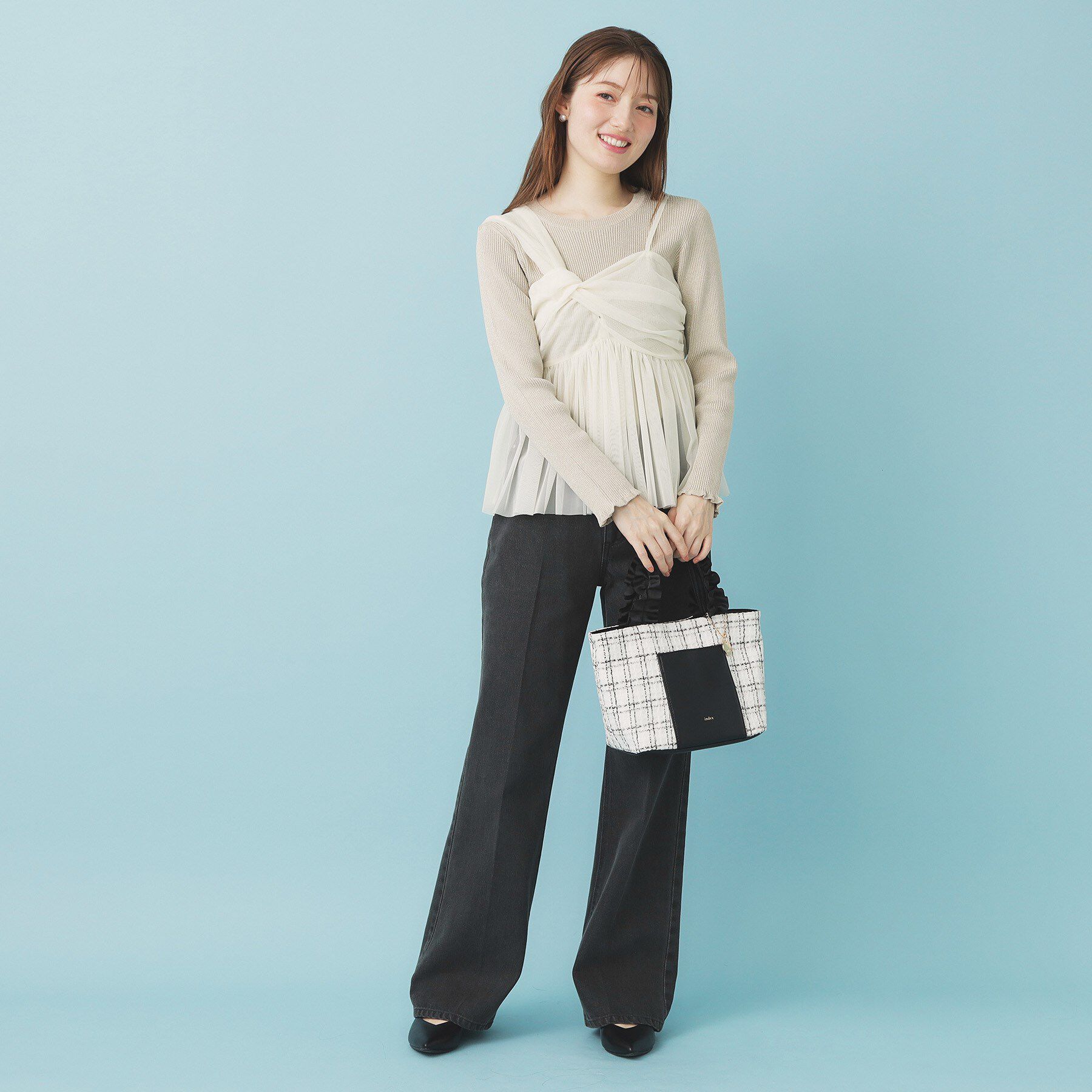 index「《ツインセット》チュールキャミ&times;ラメリブニット【洗濯機OK】」|ニット・セーター|