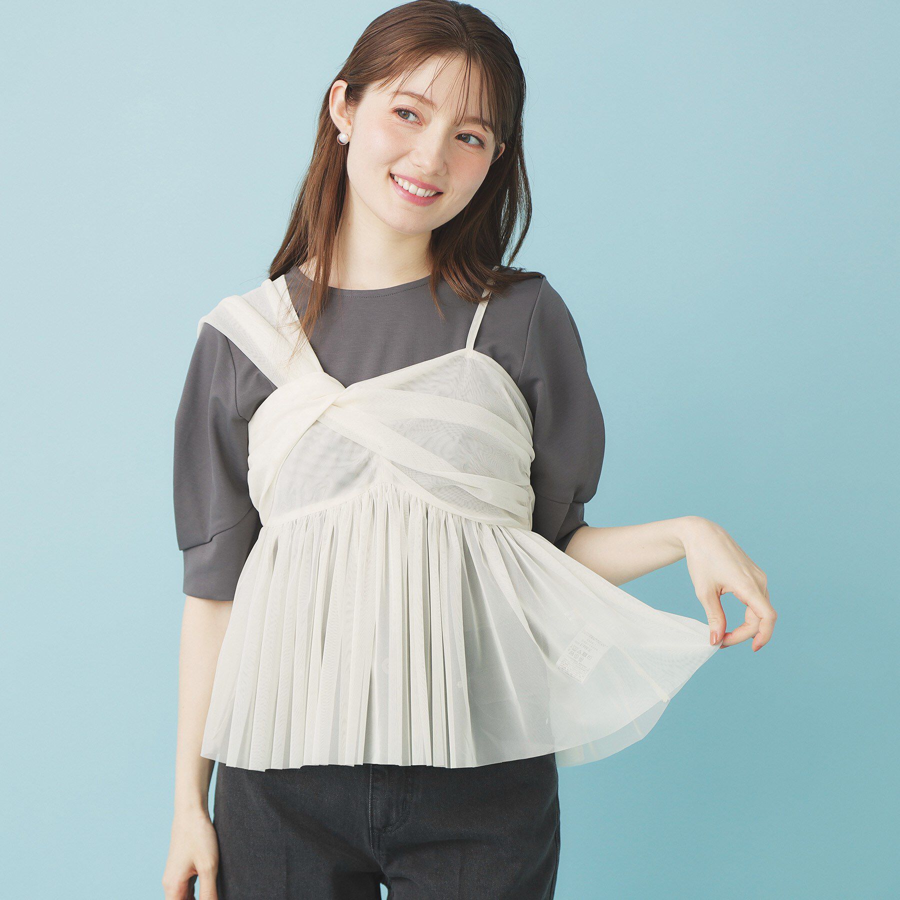 index「《ツインセット》チュールキャミ&times;ラメリブニット【洗濯機OK】」|ニット・セーター|