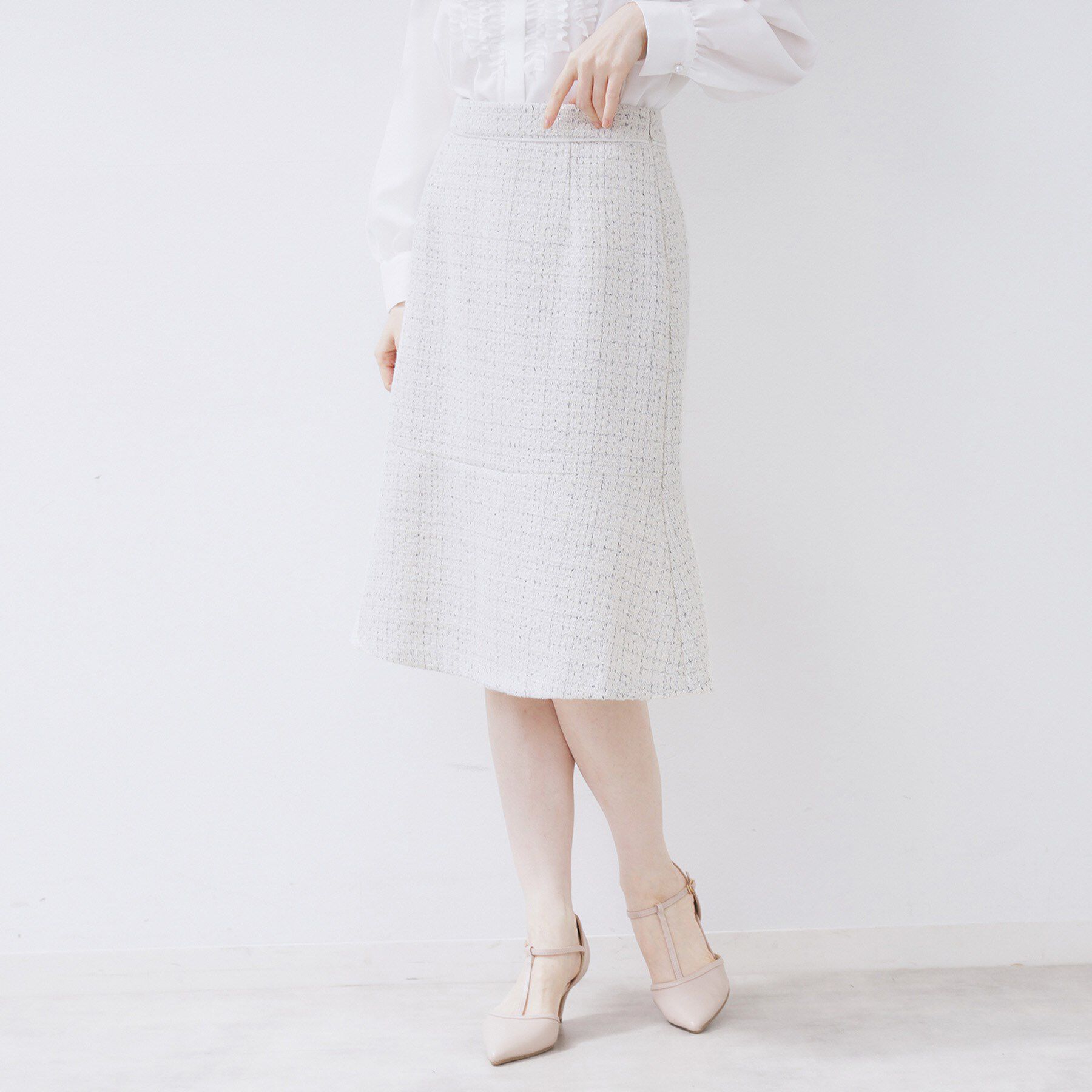 index「≪通勤・セレモニー/セットアップ対応≫フレアツイードスカート【洗濯機OK】」|スカート|オフホワイト(503