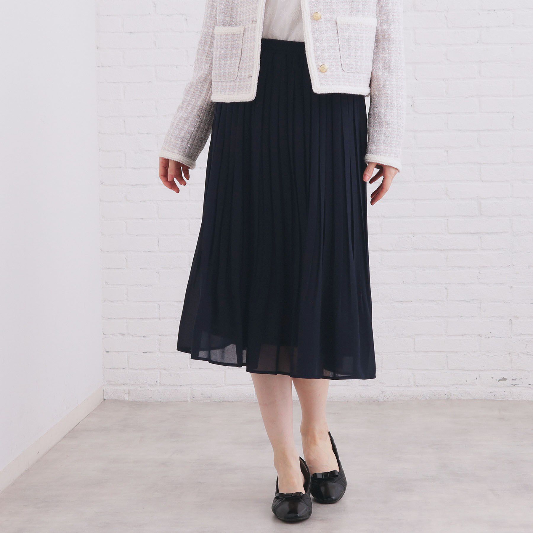 index「選べる丈 シフォンプリーツスカート【洗濯機OK/イージーアイロン/防シワ】《6col》」|スカート|ネイビー(094)