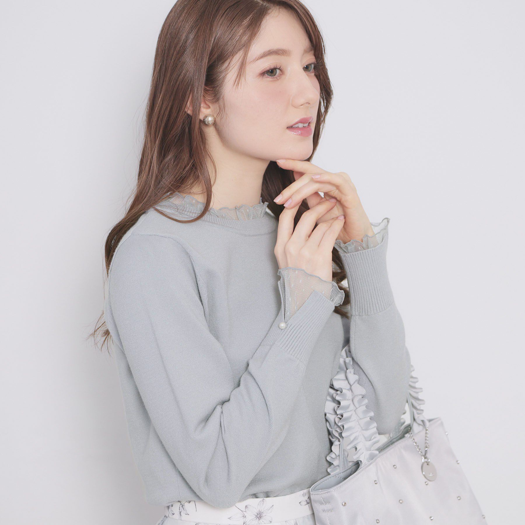 index「ドットチュールフリルデザインニット【洗濯機OK】」|ニット・セーター|サックスブルー(09