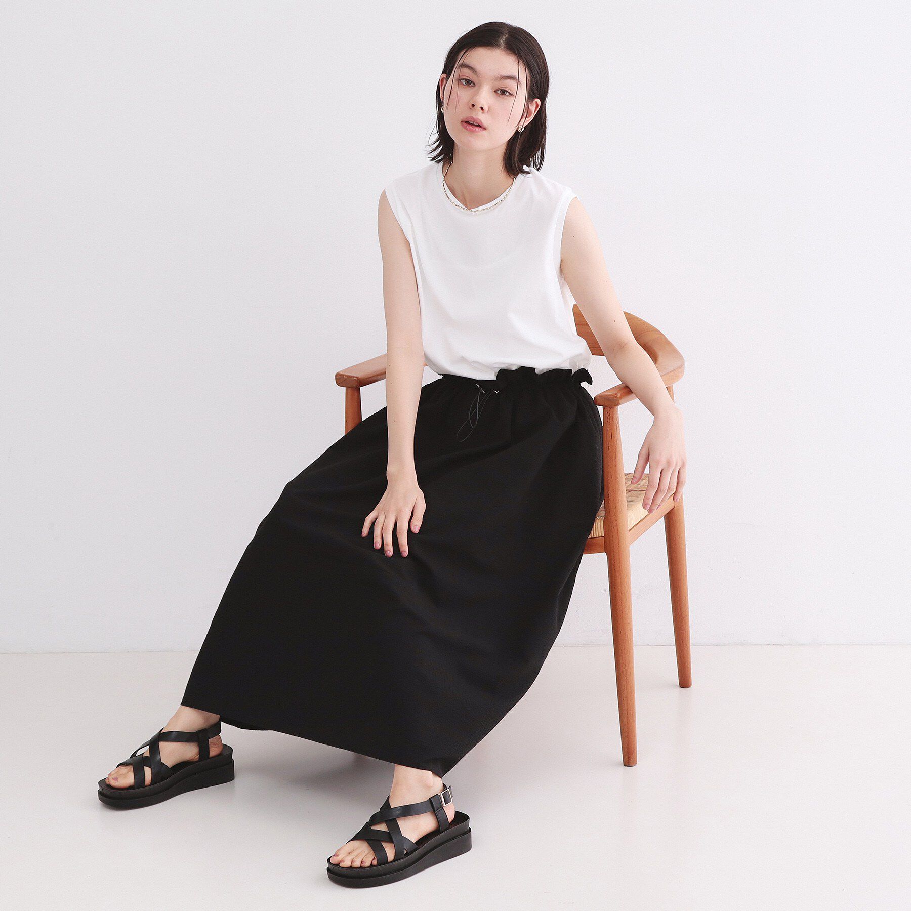 OPAQUE.CLIP「配色サッカードッキングワンピース【洗濯機洗い可】」|ワンピース|ブラック(519)