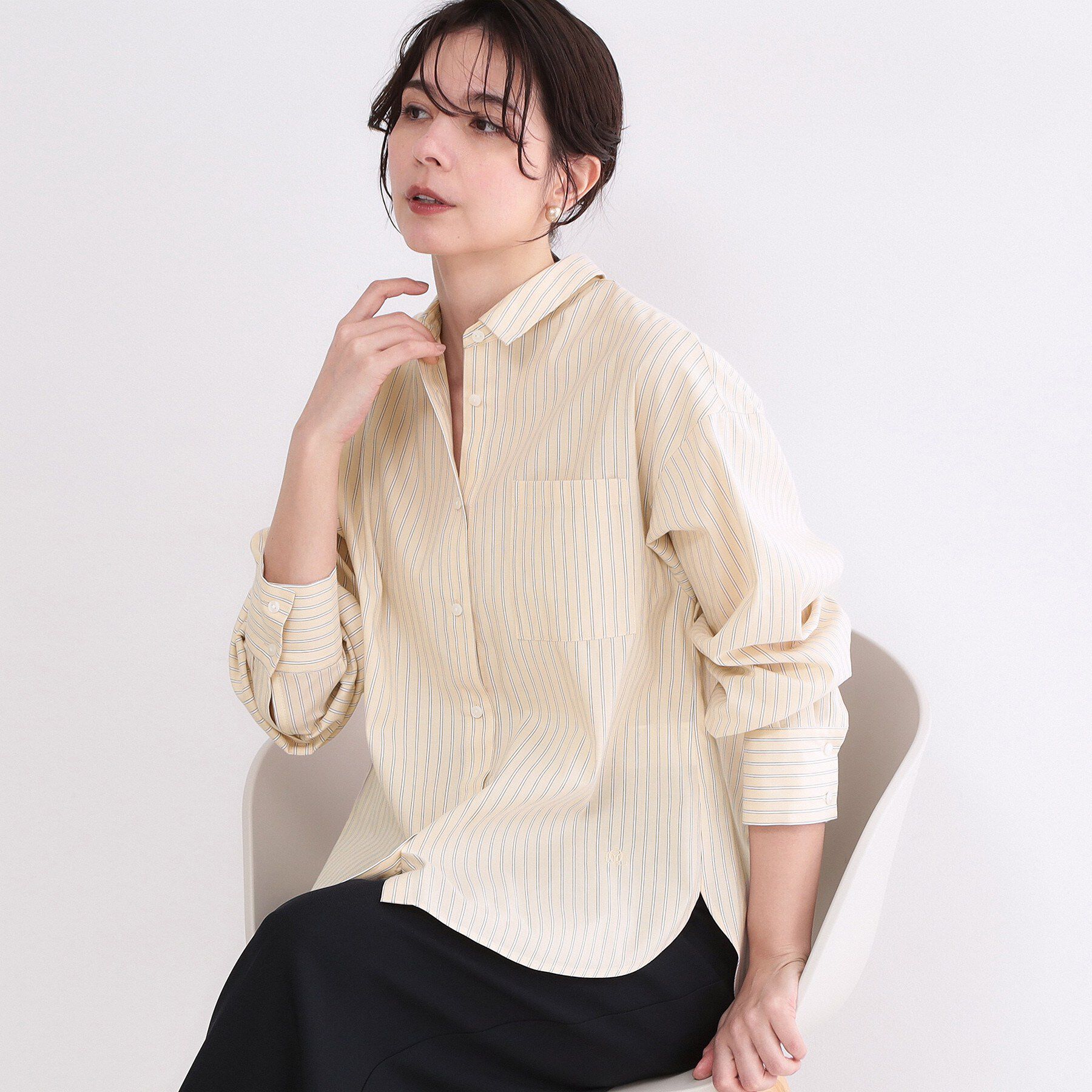 OPAQUE.CLIP「レギュラーカラーシャツ/ストライプアソート【洗濯機OK】」|シャツ・ブラウス|イエロー(331)