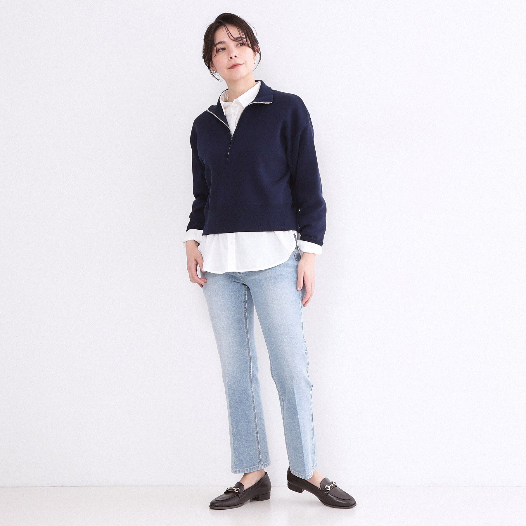 OPAQUE.CLIP「ハーフZIP刺繍ロゴニット【洗濯機OK】」|ニット・セーター|