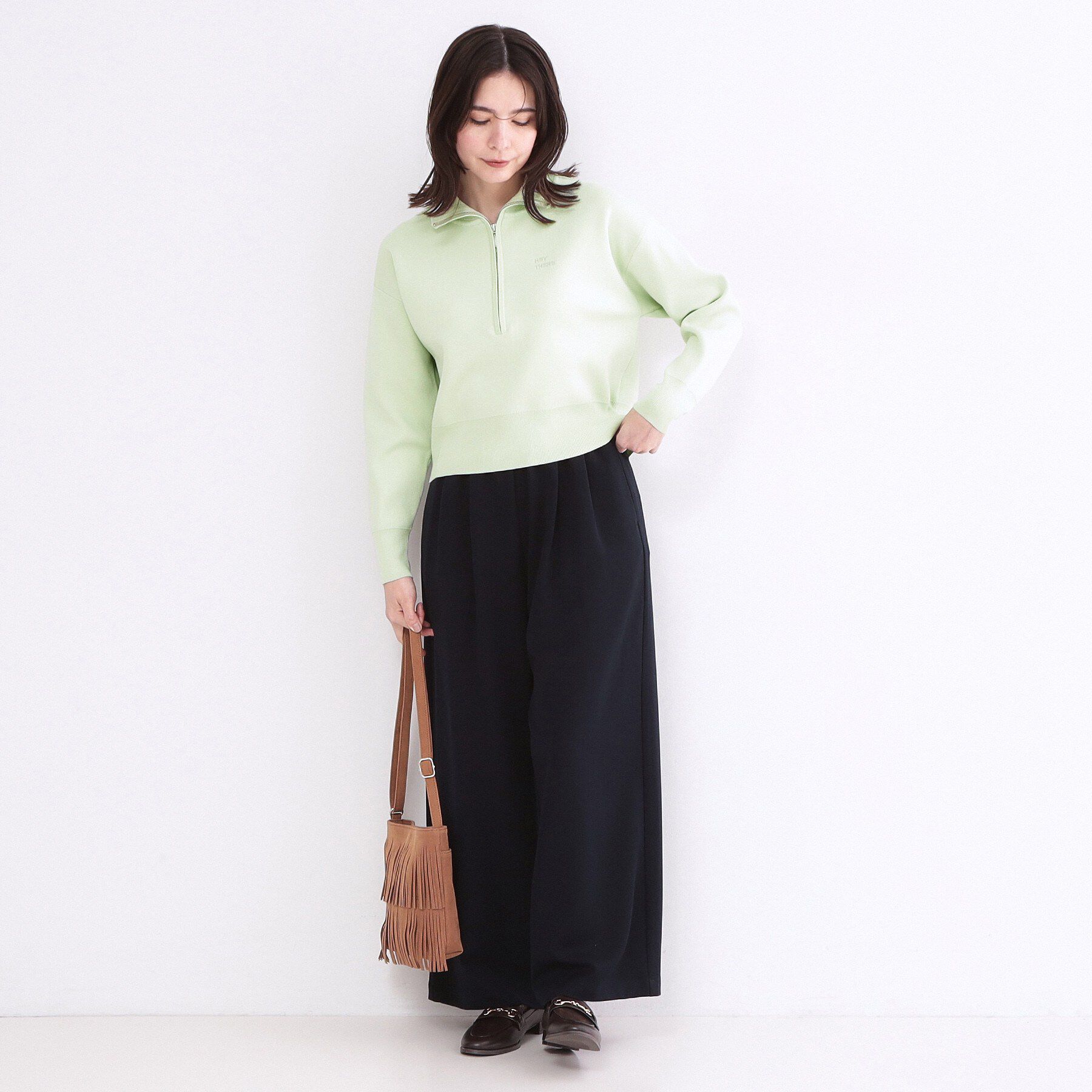 OPAQUE.CLIP「ハーフZIP刺繍ロゴニット【洗濯機OK】」|ニット・セーター|