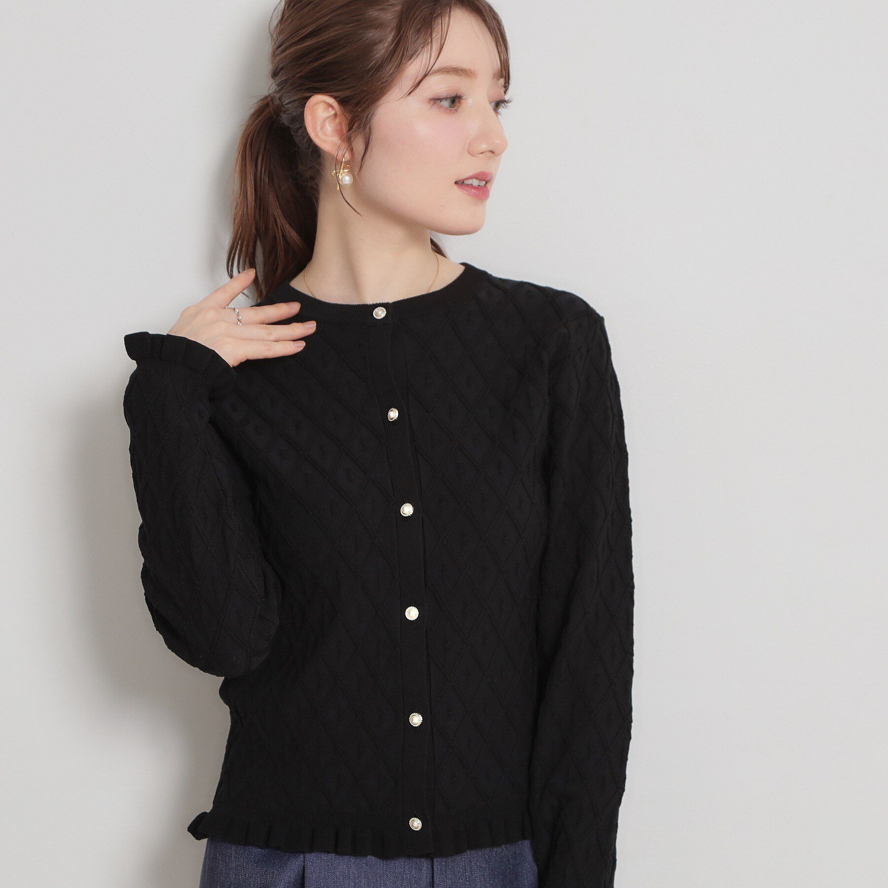 Couture broach「【アンサンブル可】ダイヤ柄カーディガン」|カーディガン|ブラック(019)