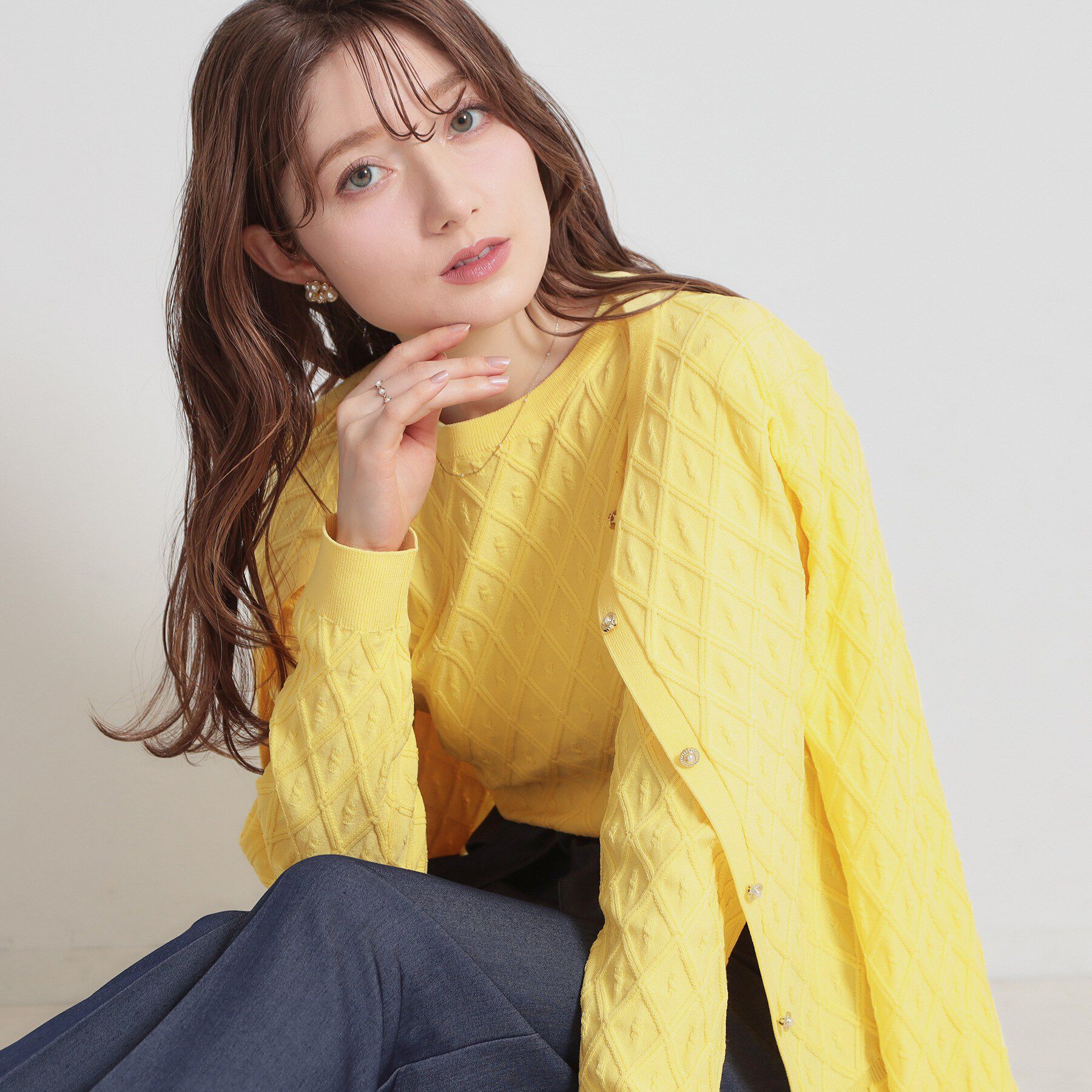Couture broach「【アンサンブル可】ダイヤ柄カーディガン」|カーディガン|イエロー(031)