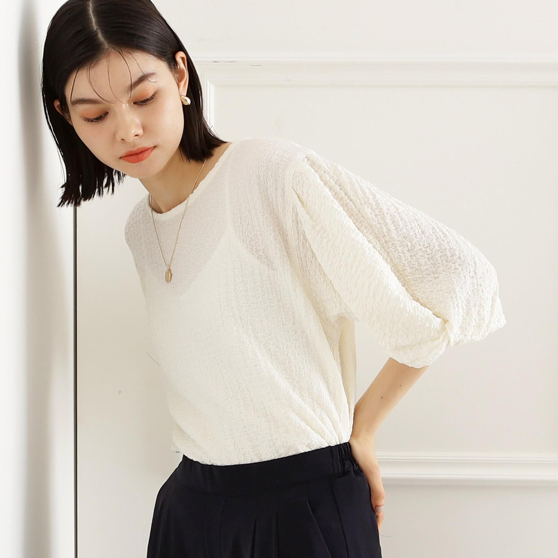 THE SHOP TK「【人気デザイン再入荷】ポコポコ袖タックプルオーバー/体型カバー/洗濯機OK」|Tシャツ・カットソー|