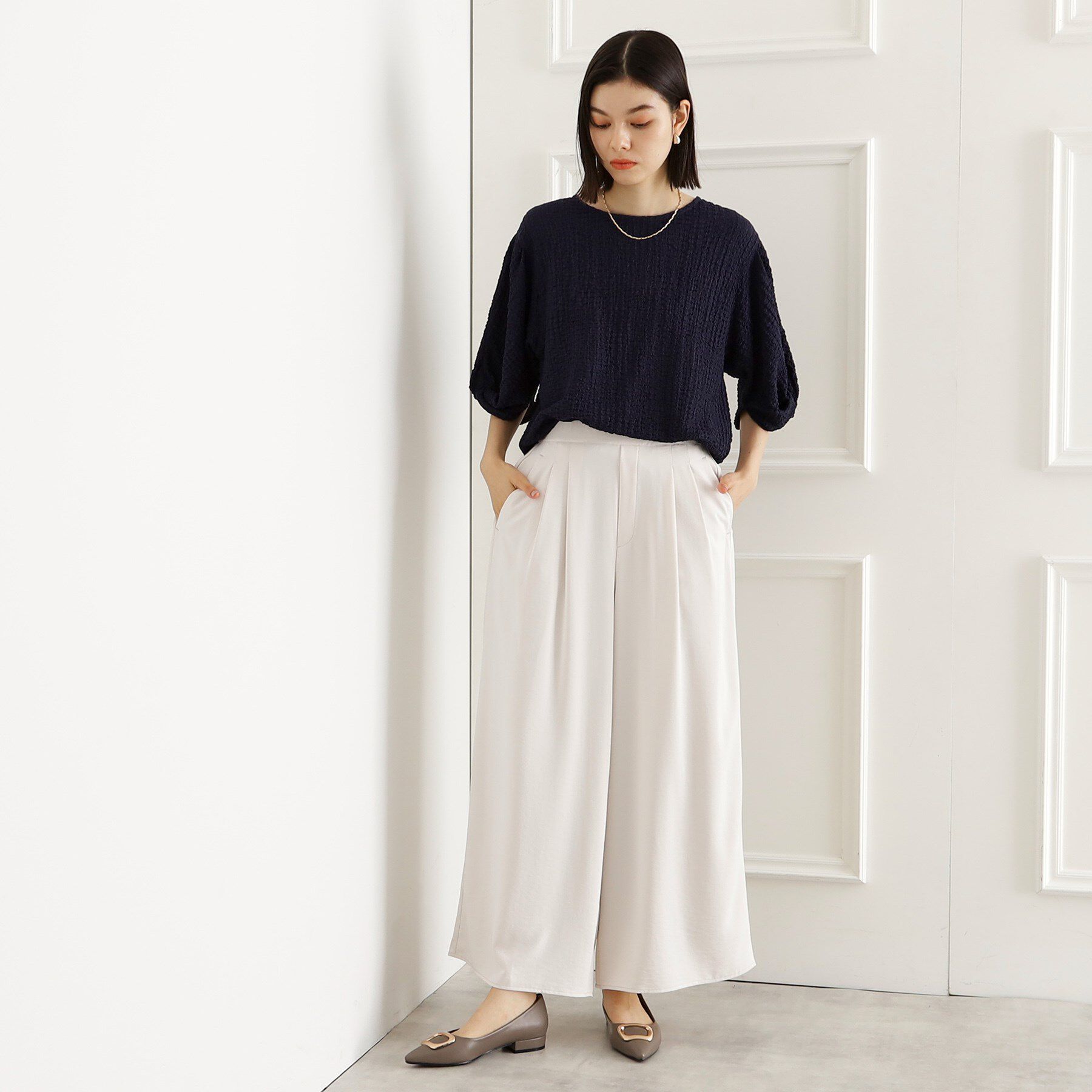 THE SHOP TK「【人気デザイン再入荷】ポコポコ袖タックプルオーバー/体型カバー/洗濯機OK」|Tシャツ・カットソー|