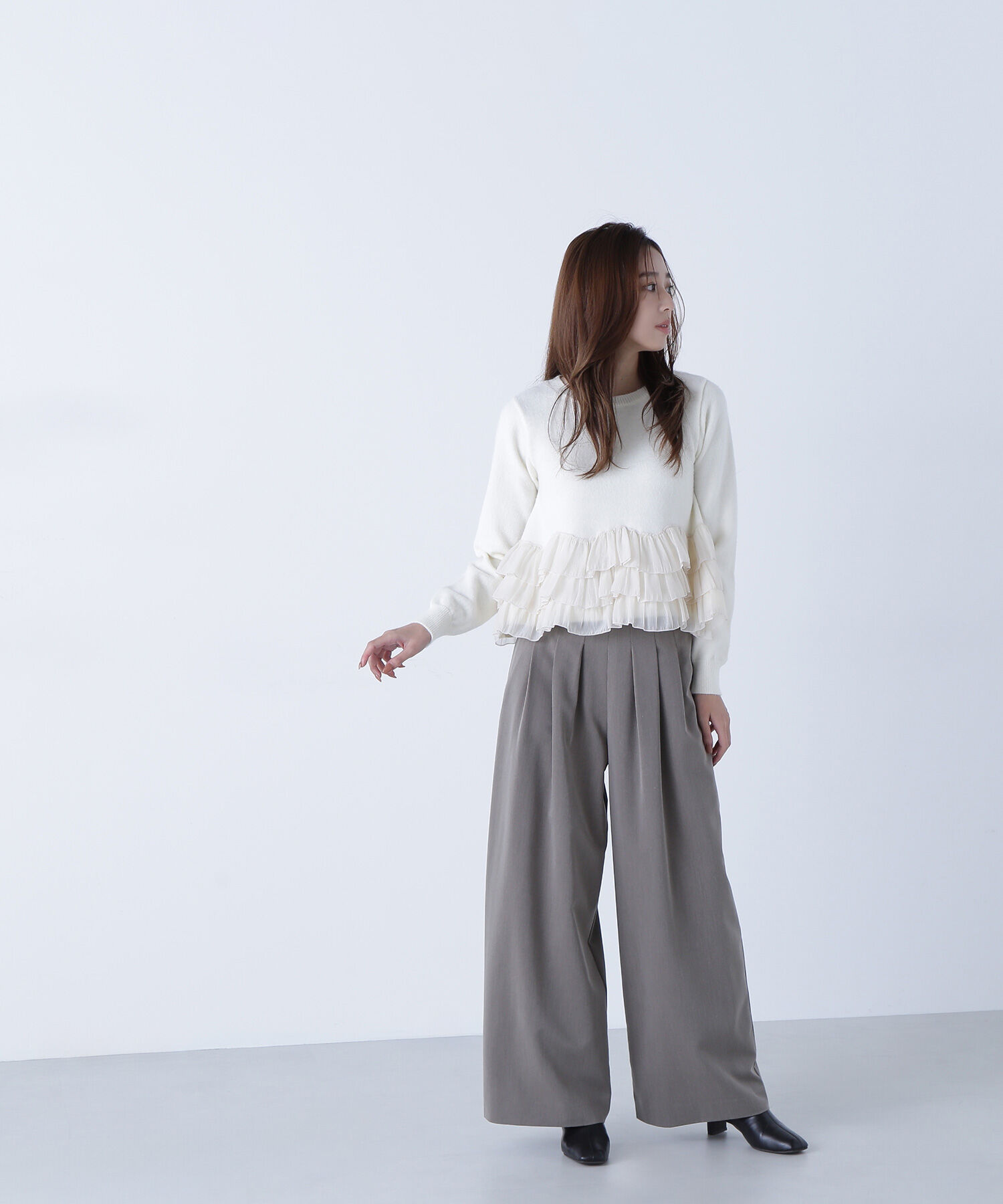  「ウエストラインタックワイドパンツ」|その他|ブラウン