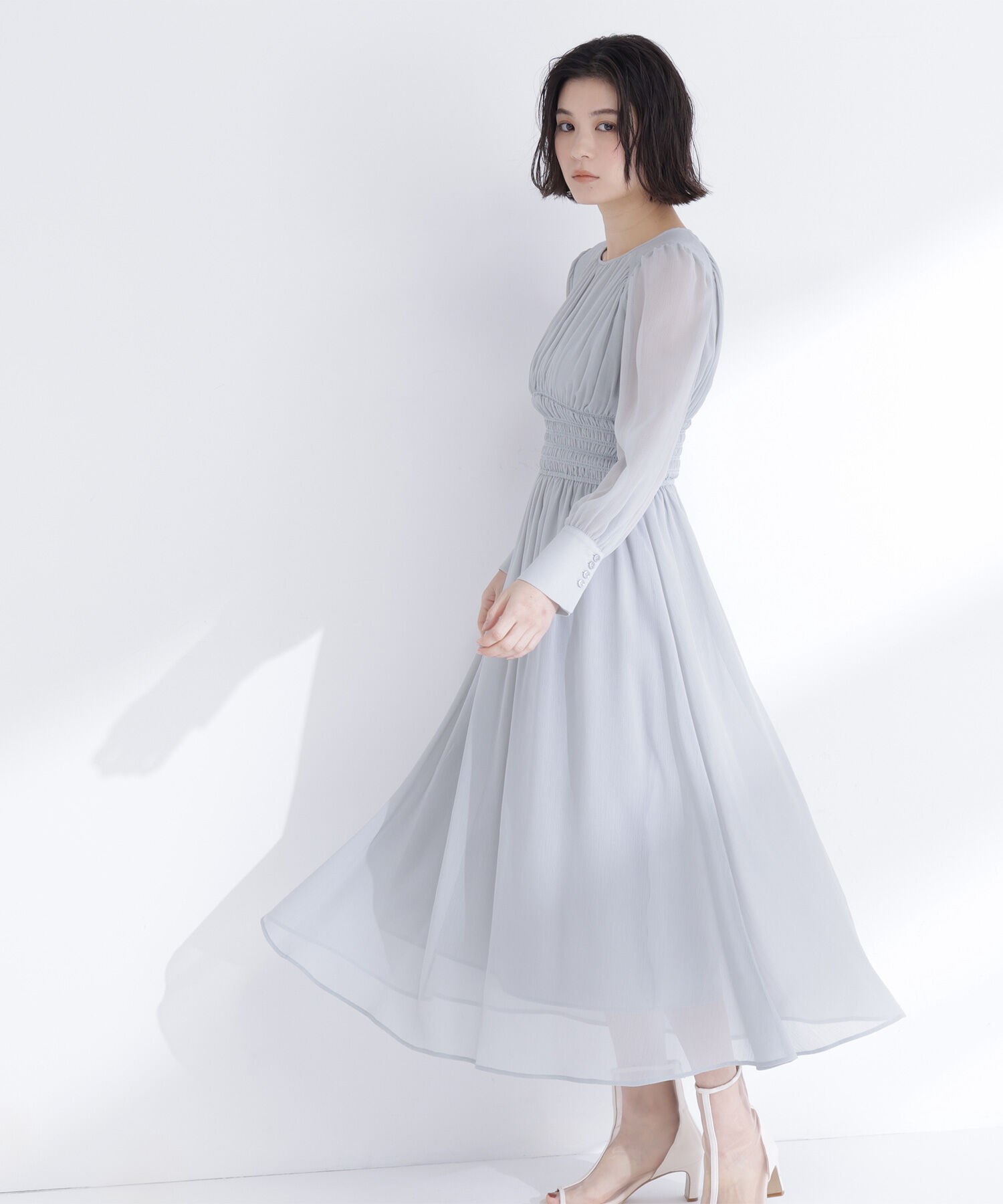  「楊柳シャーリングワンピース」|ワンピース|ライトグリー