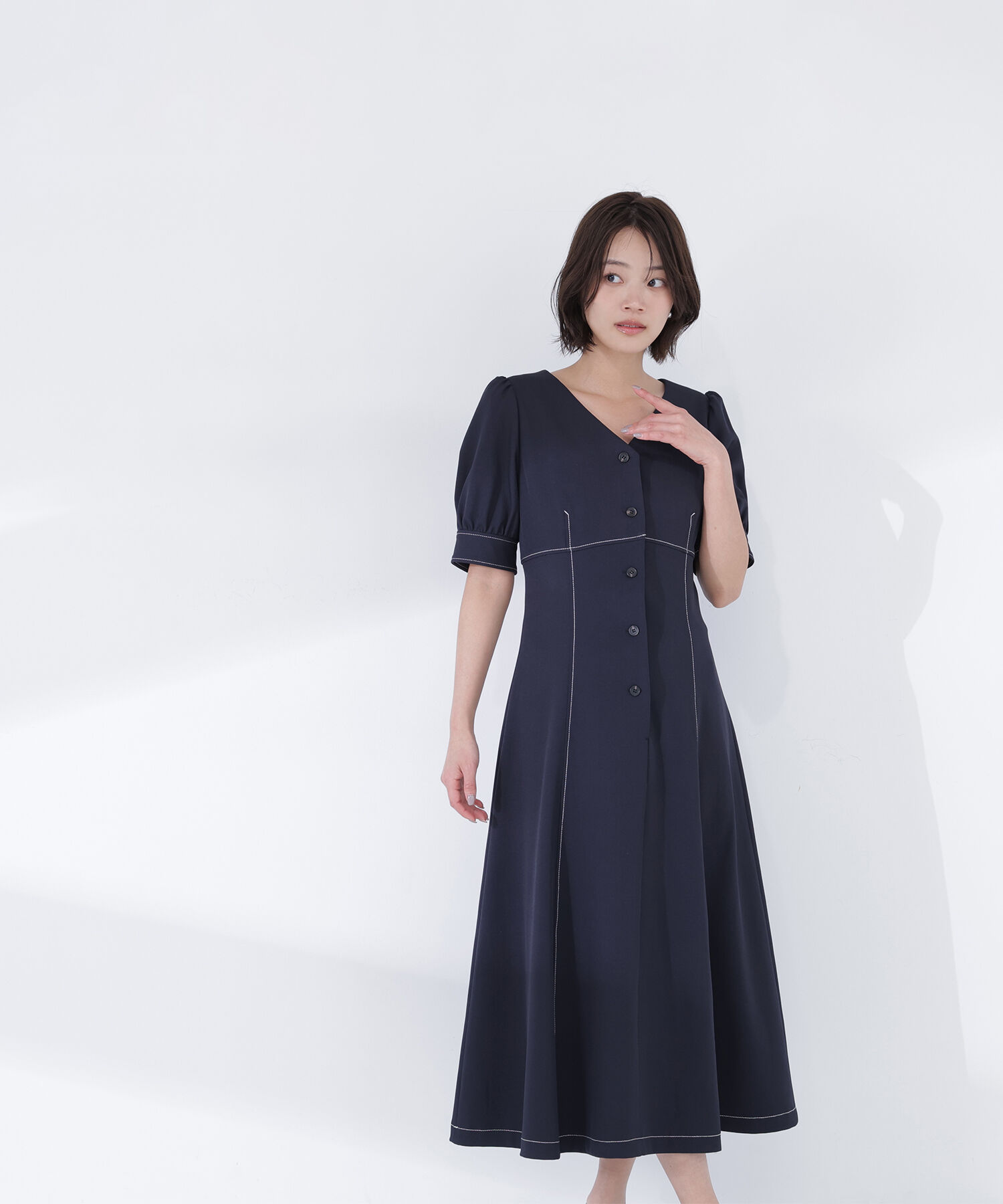  「バイカラーステッチワンピース」|ワンピース|