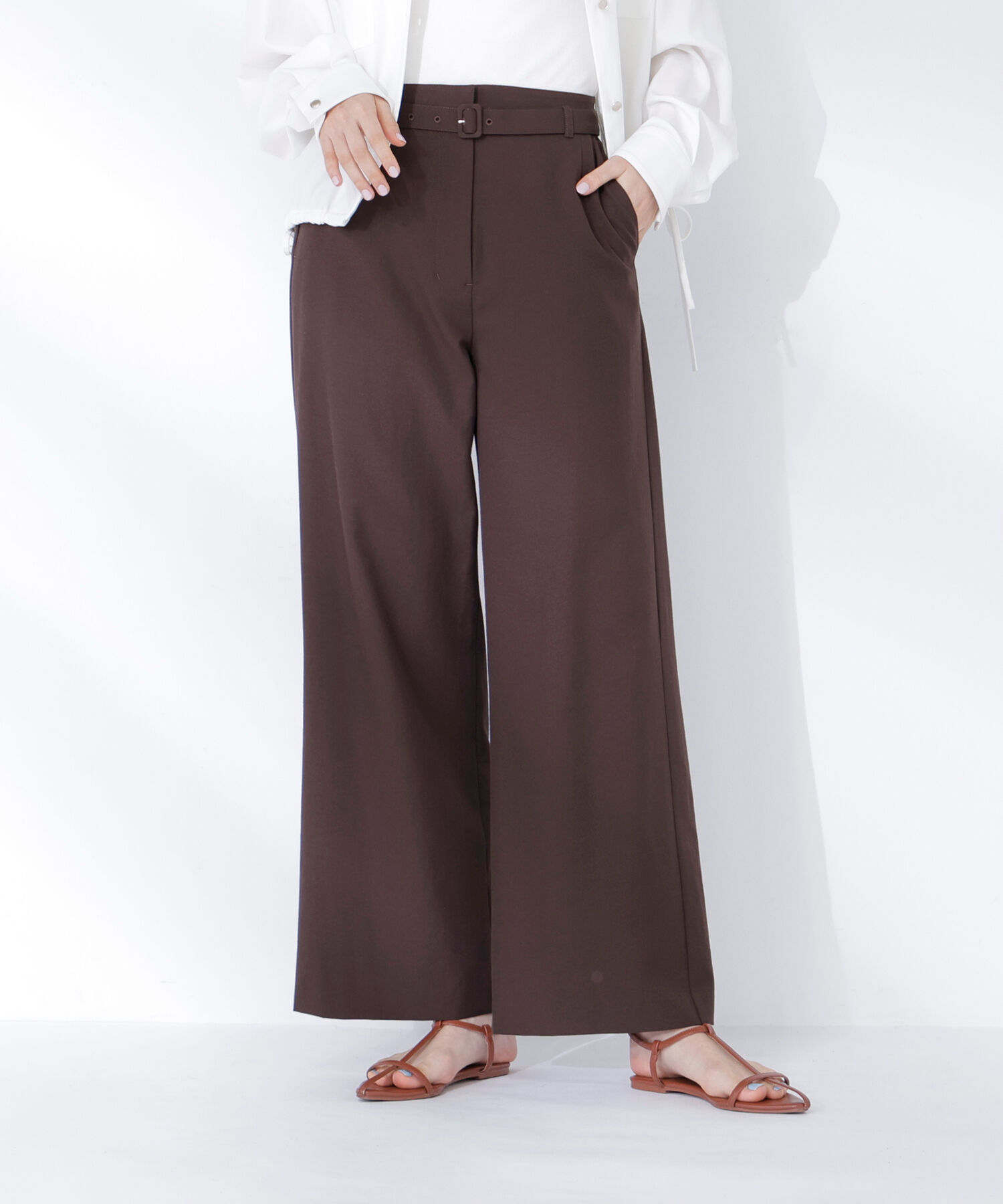  「＜骨格ナチュラル＞リネンブレンドパンツ」|その他|ダークブラウ 1