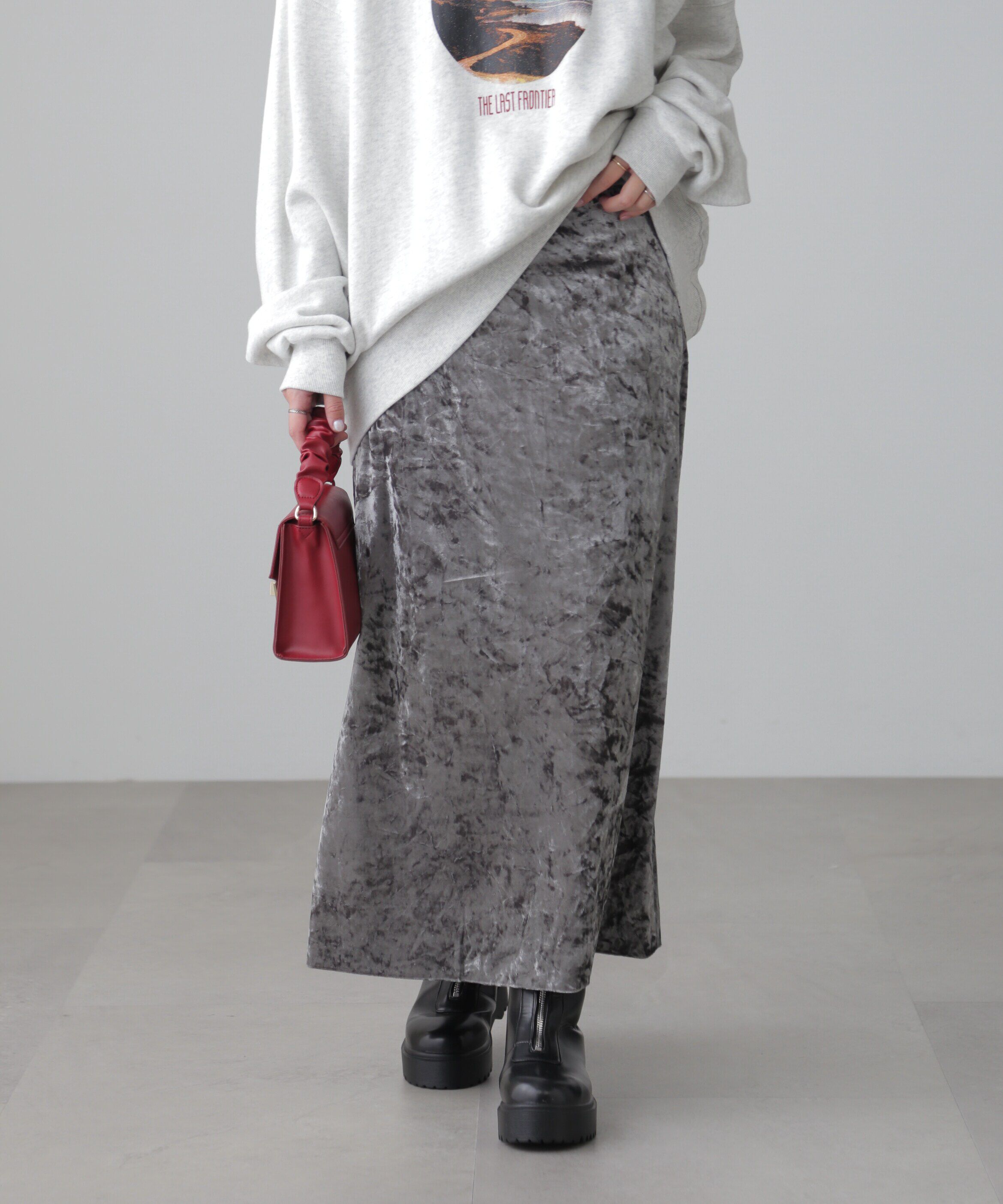  「クラッシュベロアナロースカート」|スカート|グレー