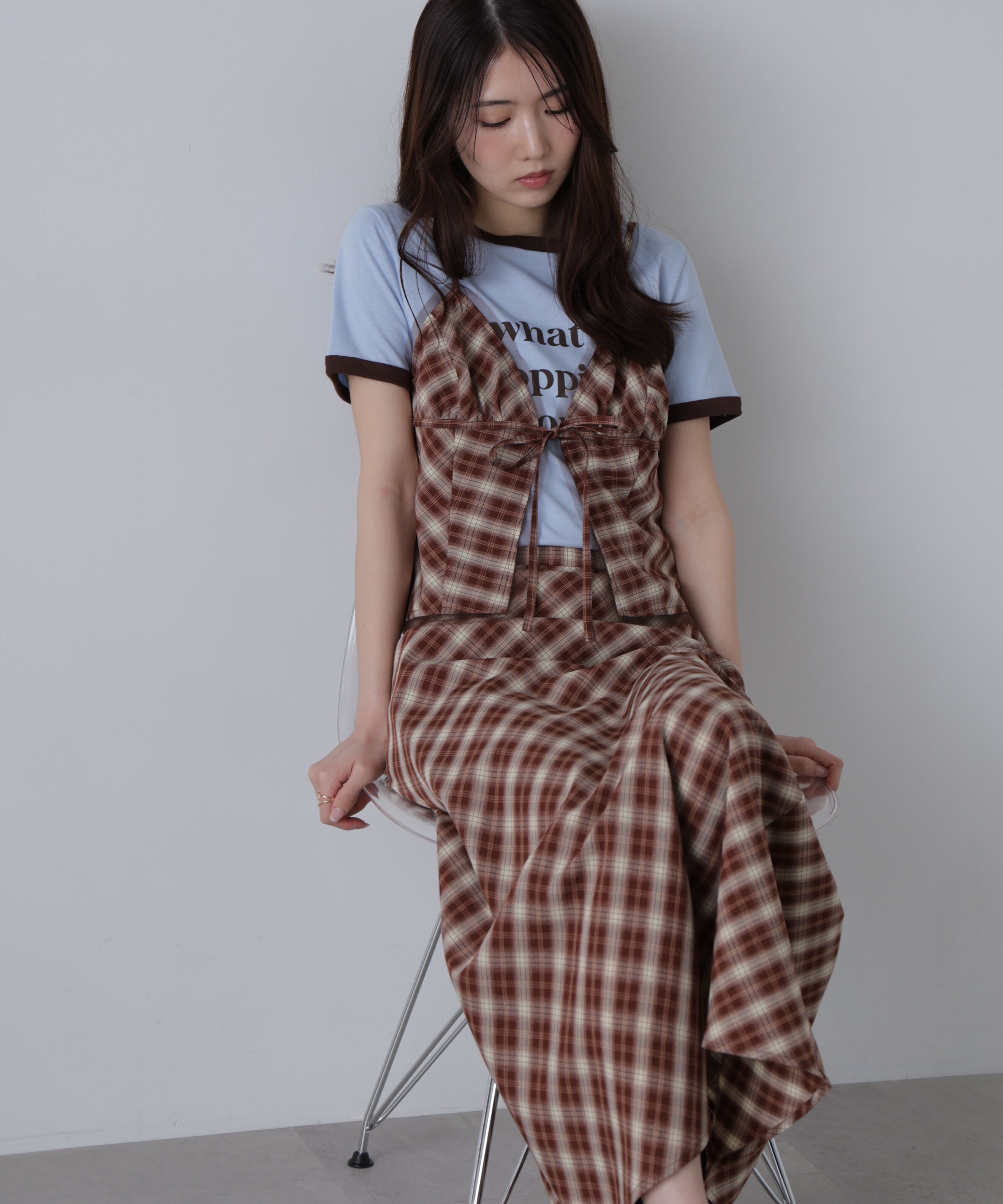  「〈セットアップ対応〉チェック柄キャミソールビスチェ」|シャツ・ブラウス|