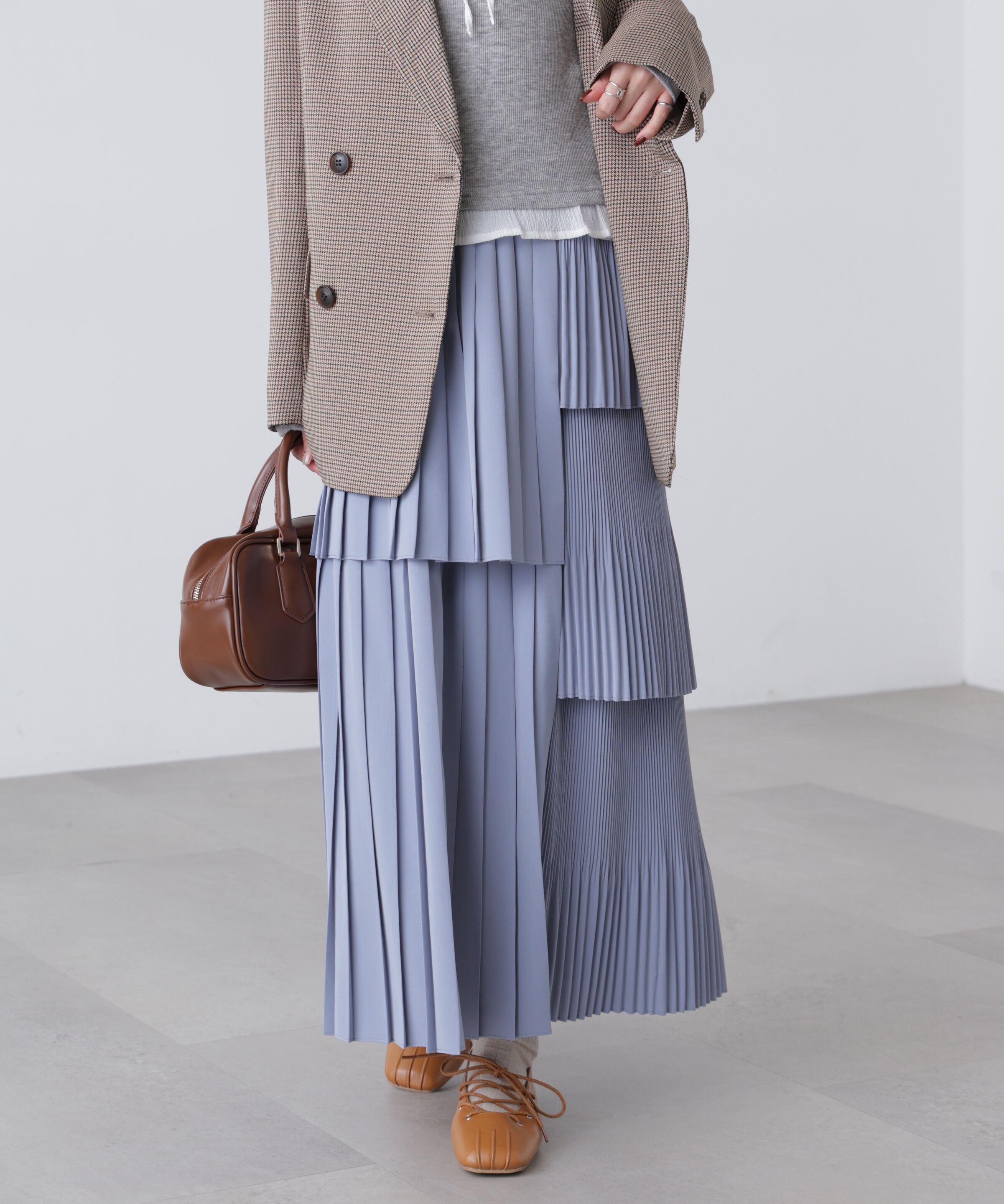  「ランダムプリーツティアードスカート」|スカート|ブルー