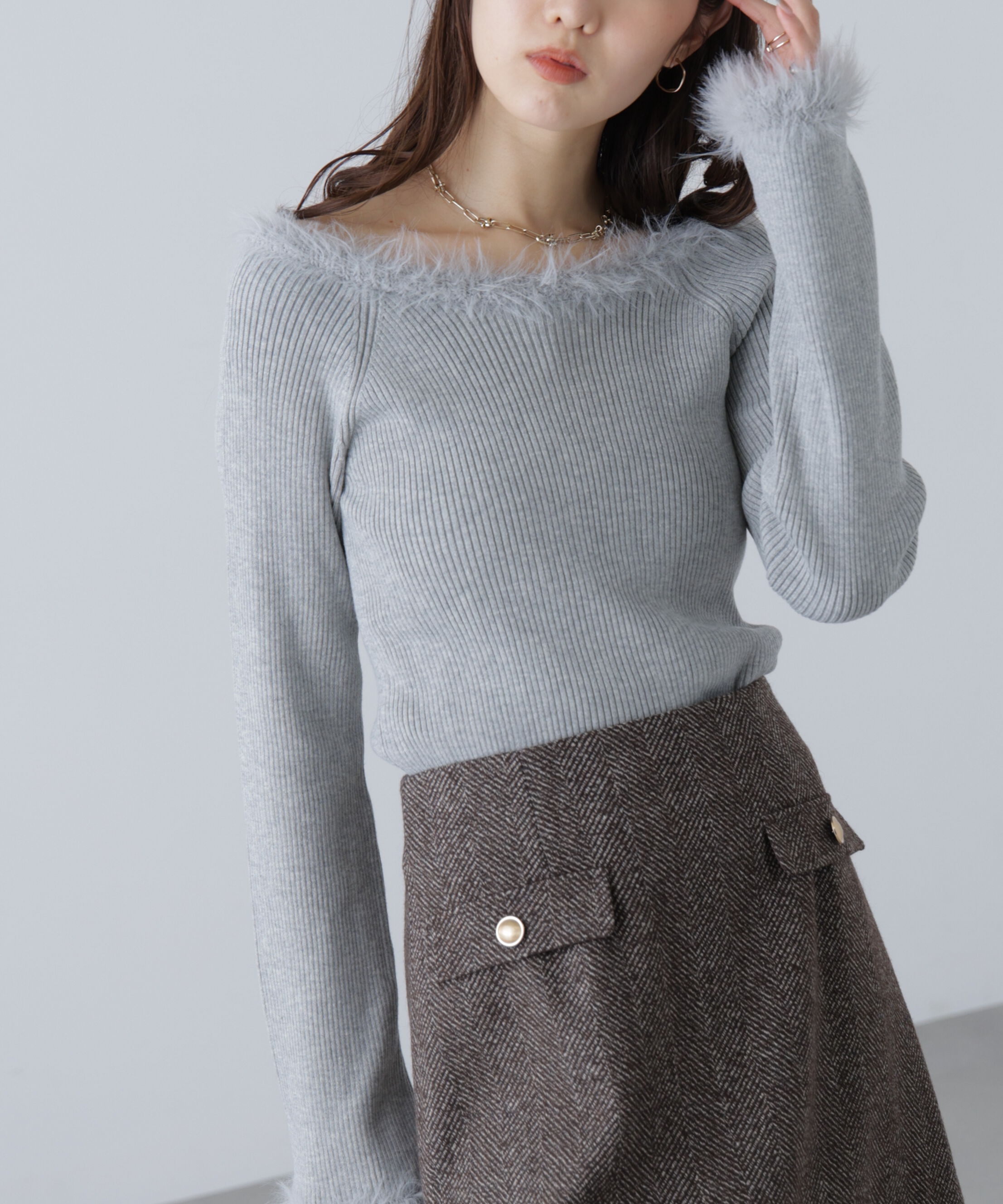  「フェザートリミングリブニット」|ニット・セーター|