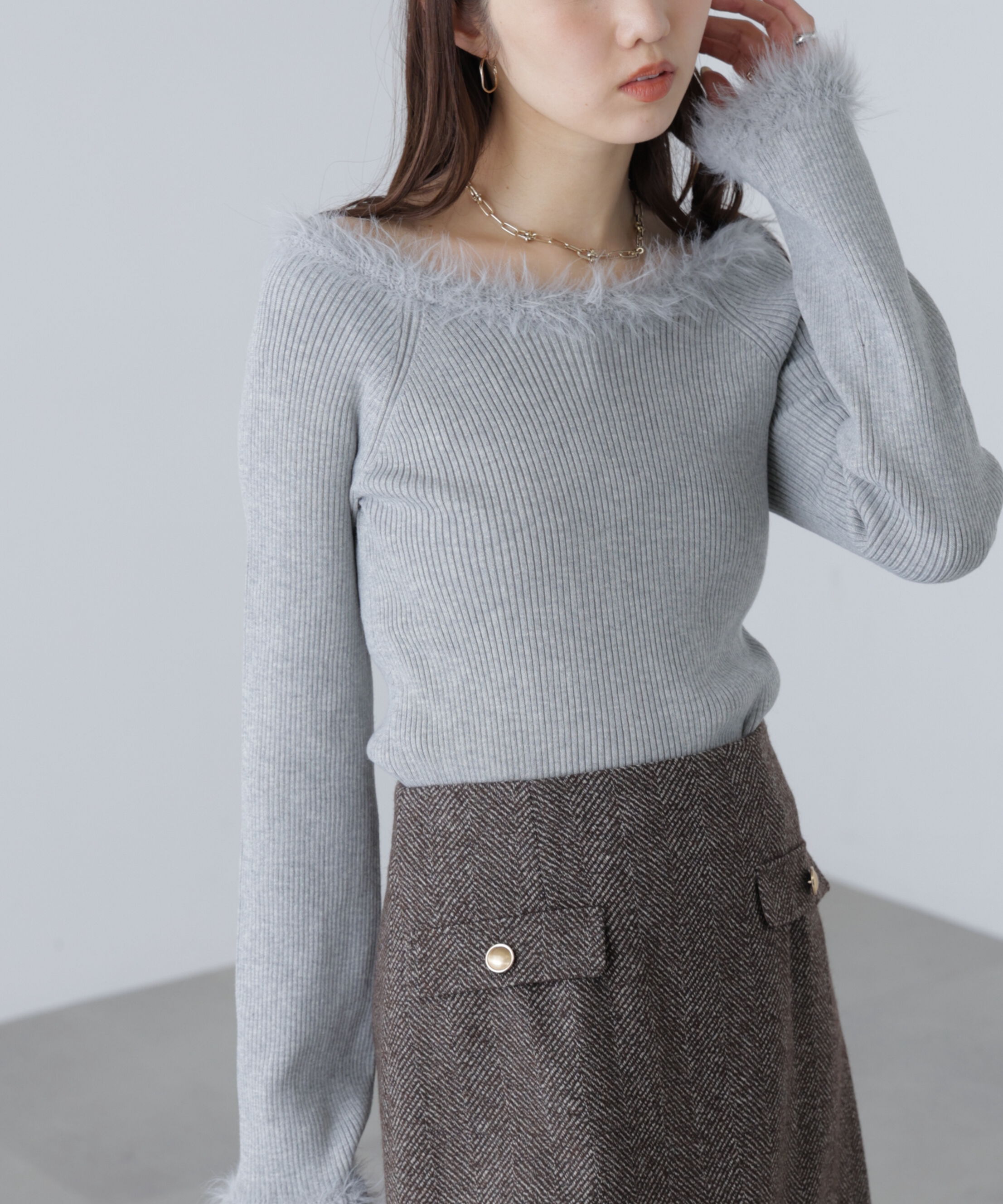  「フェザートリミングリブニット」|ニット・セーター|