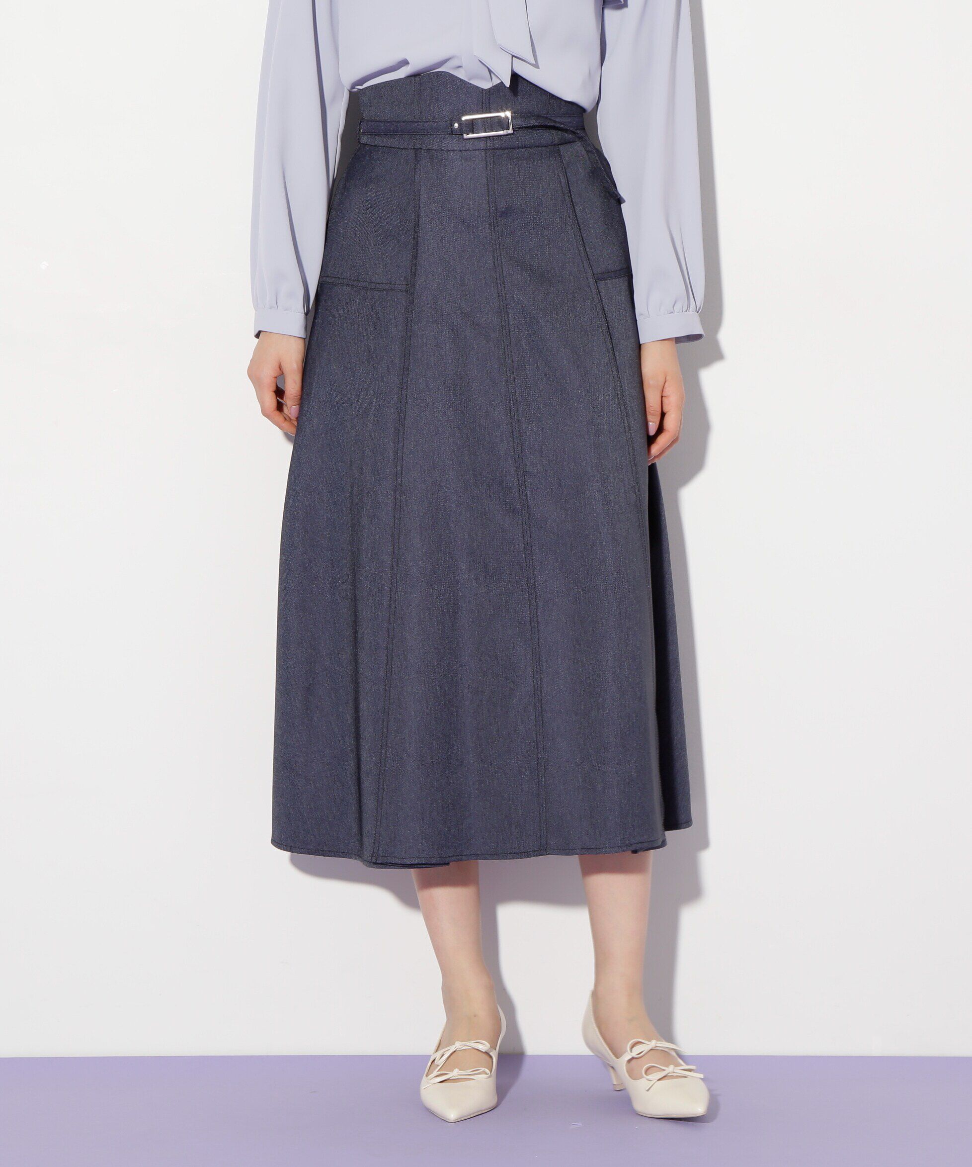  「デニムライクステッチシリーズ2　フレアスカート」|スカート|