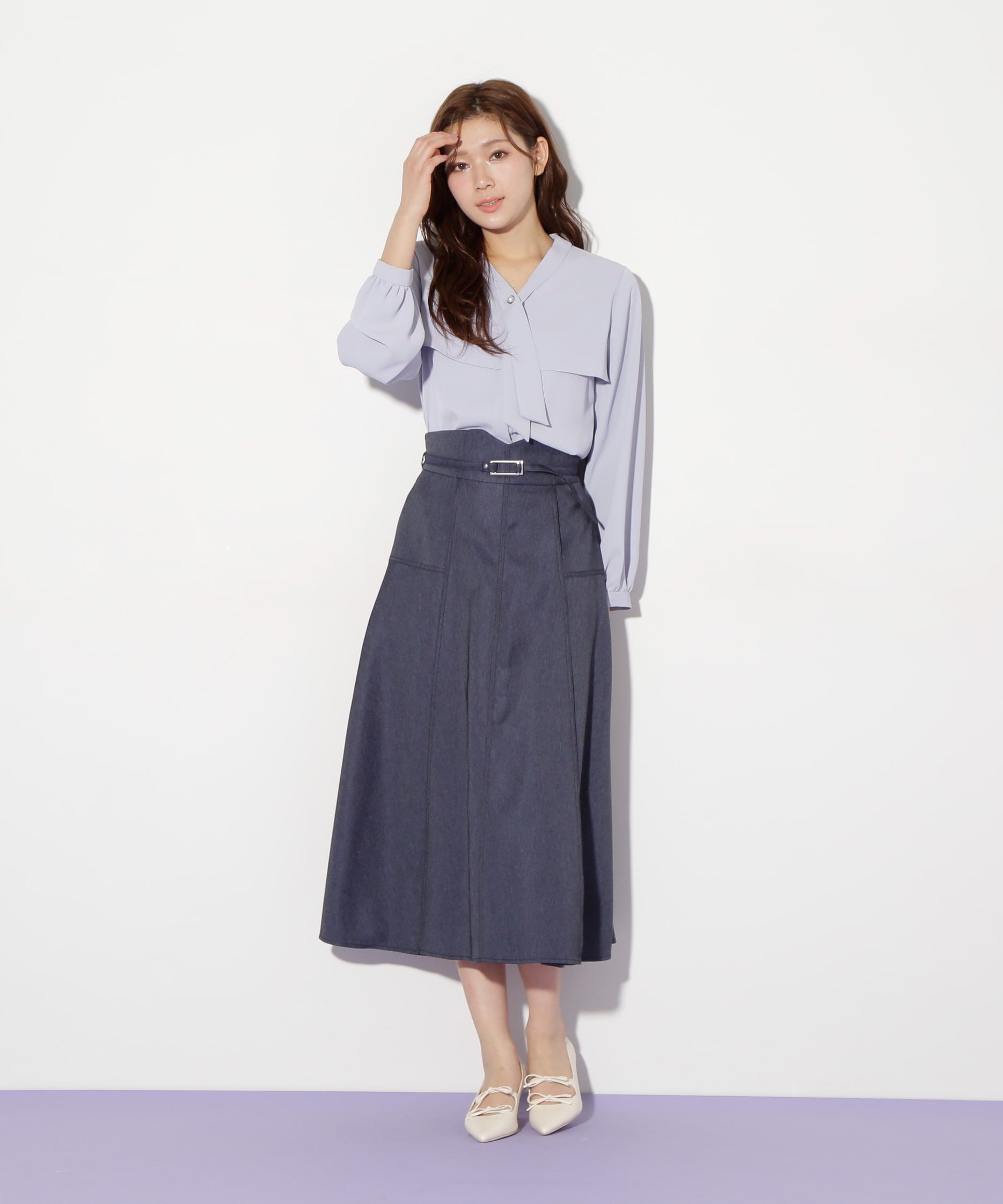  「デニムライクステッチシリーズ2　フレアスカート」|スカート|