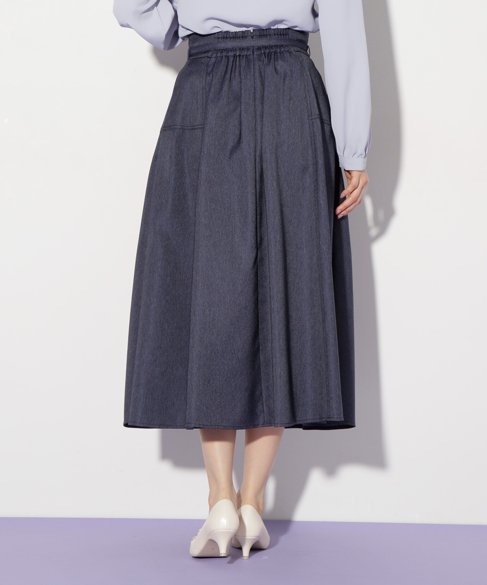  「デニムライクステッチシリーズ2　フレアスカート」|スカート|