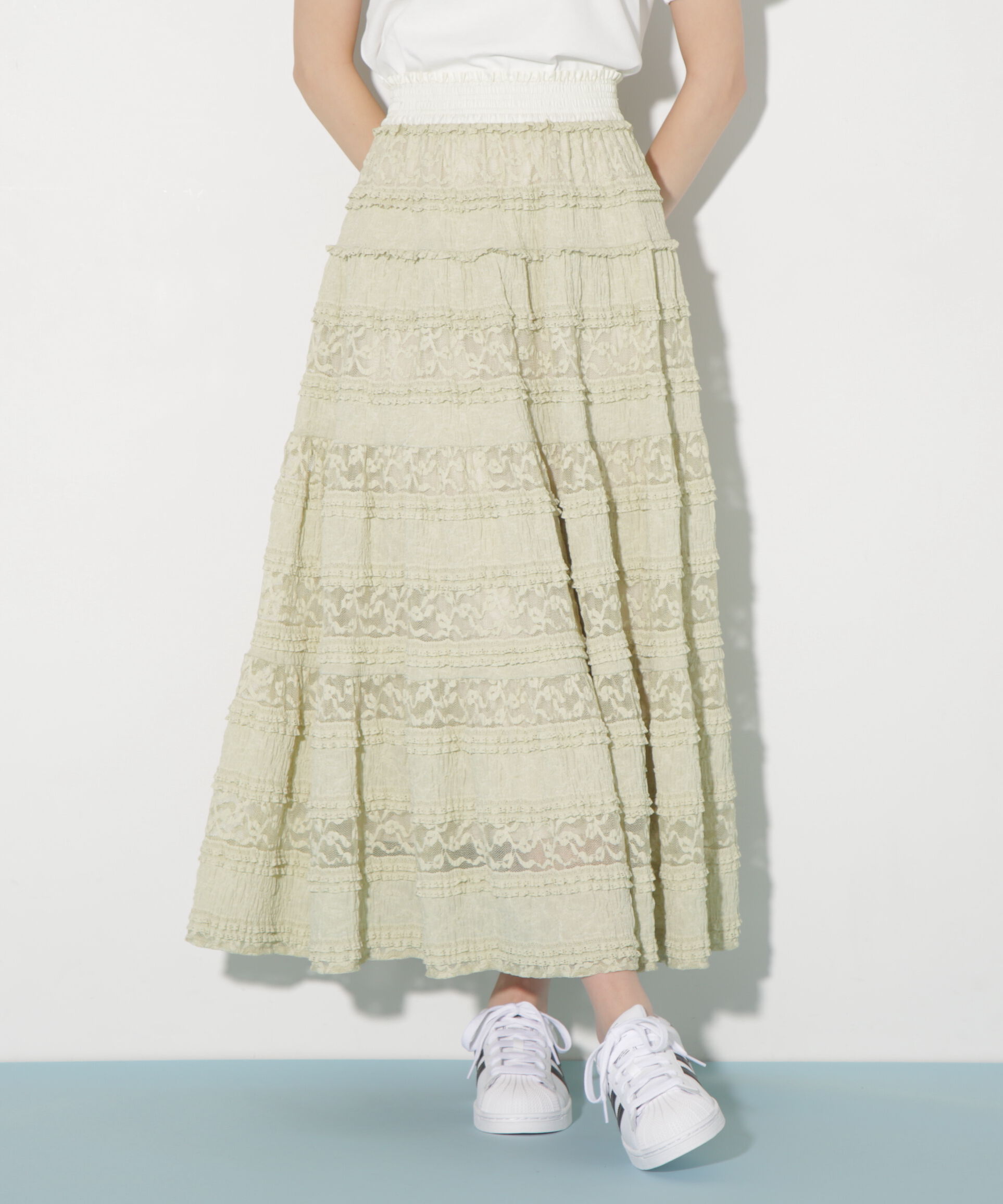  「ティアードレーススカート」|スカート|グリーン