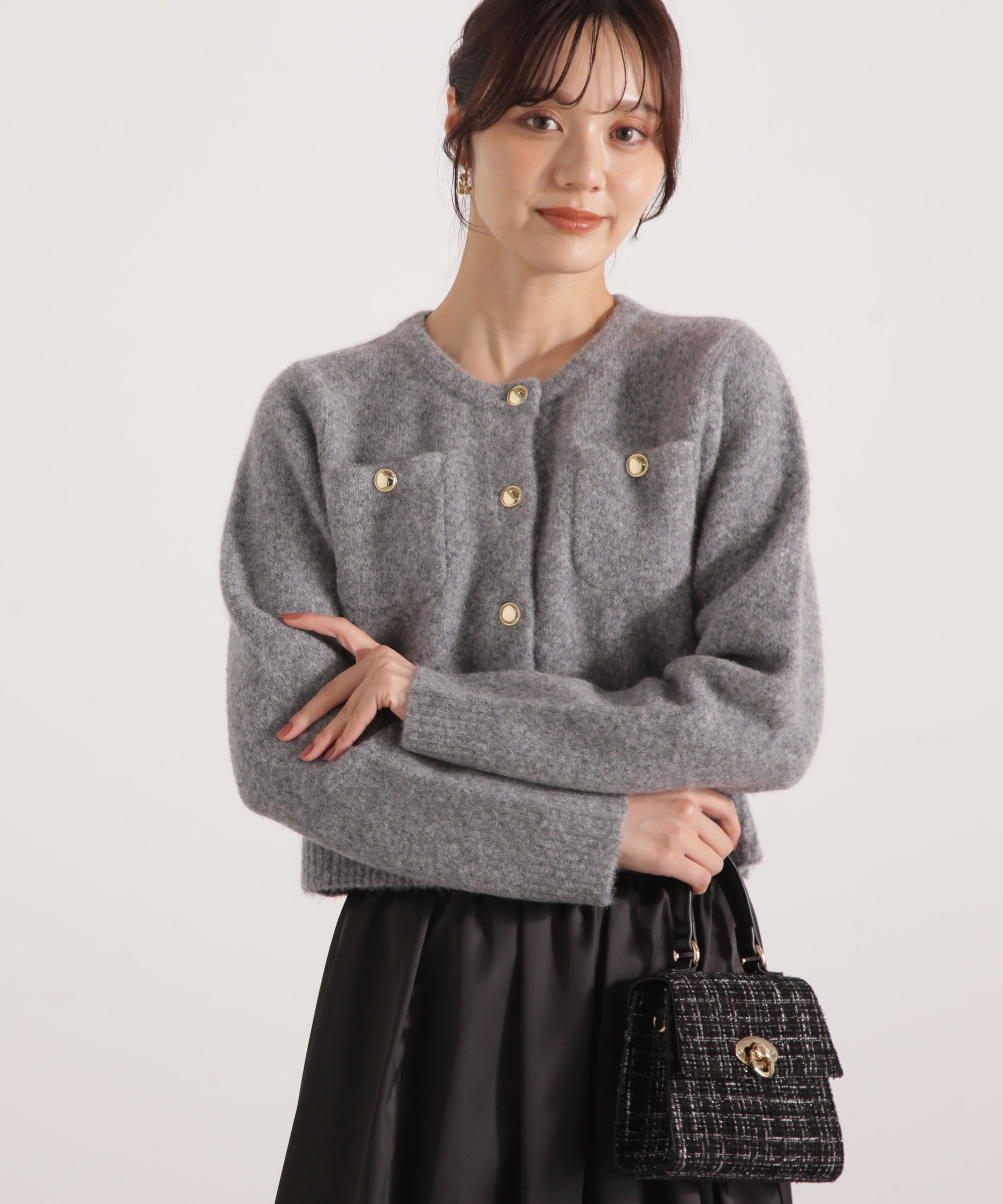 PROPORTION BODY DRESSING「釦POINTウール混カーディガン 25AW」|カーディガン|