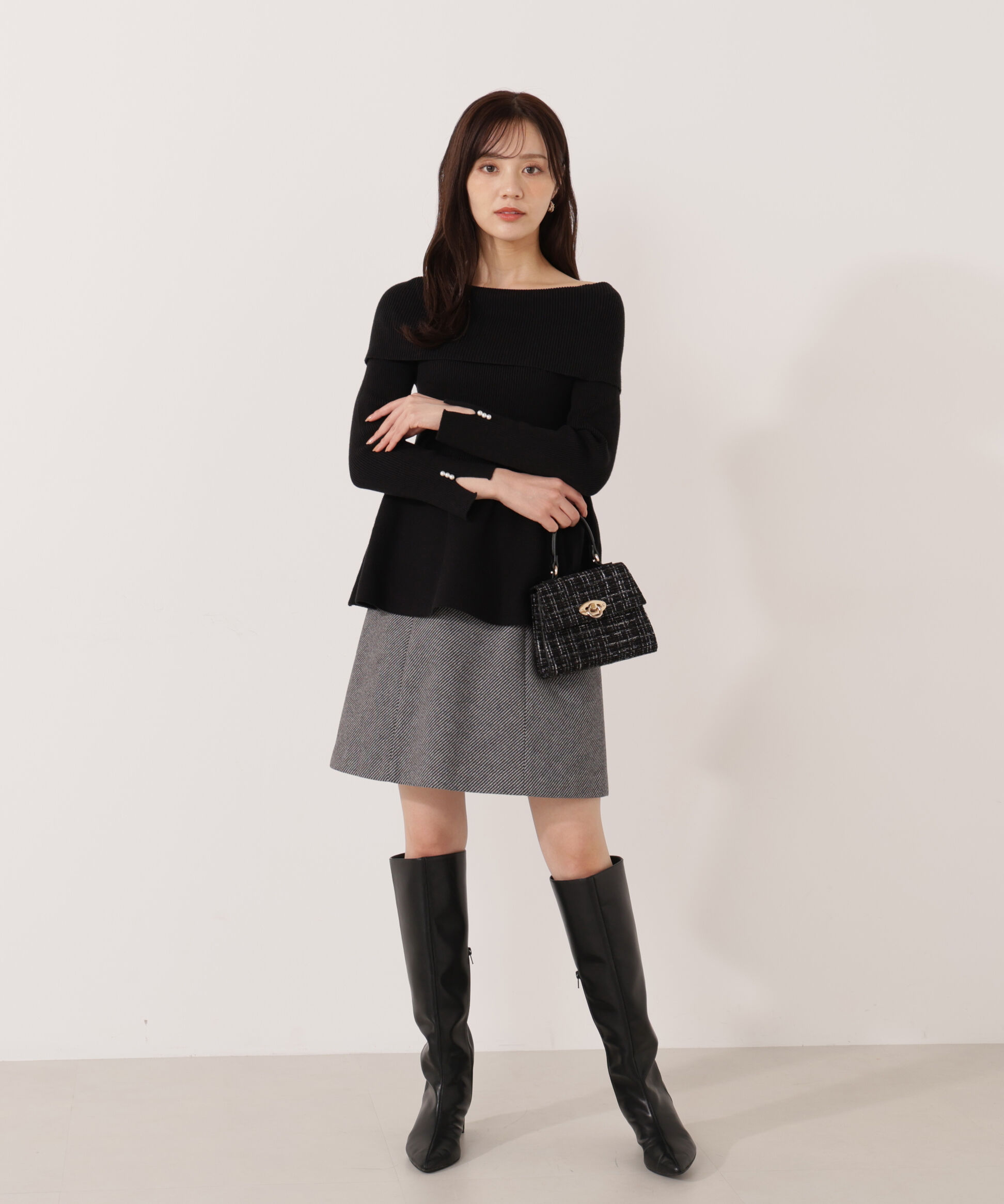 PROPORTION BODY DRESSING「オフショルペプラムニットセット　25AW」|ワンピース|