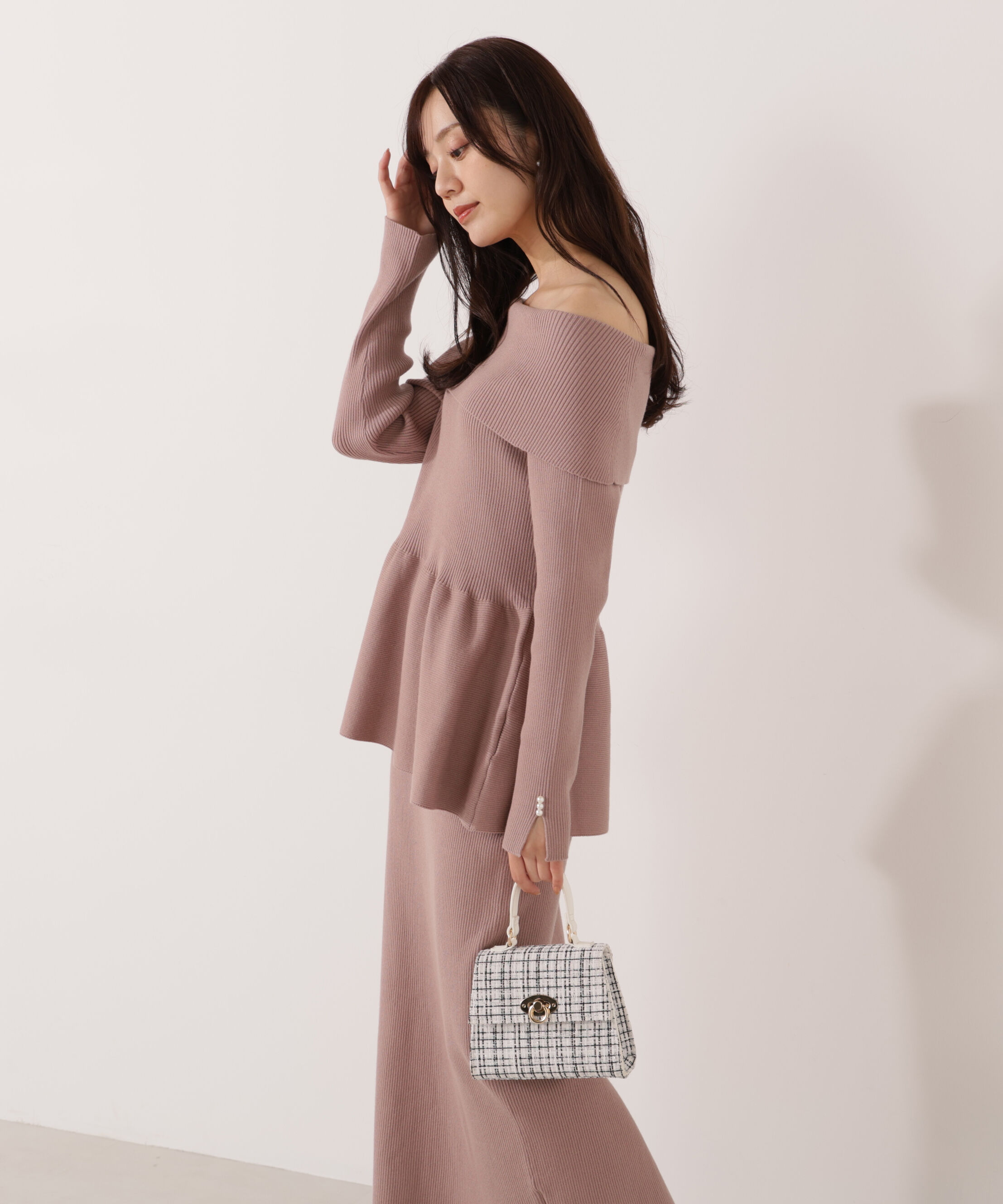 PROPORTION BODY DRESSING「オフショルペプラムニットセット　25AW」|ワンピース|