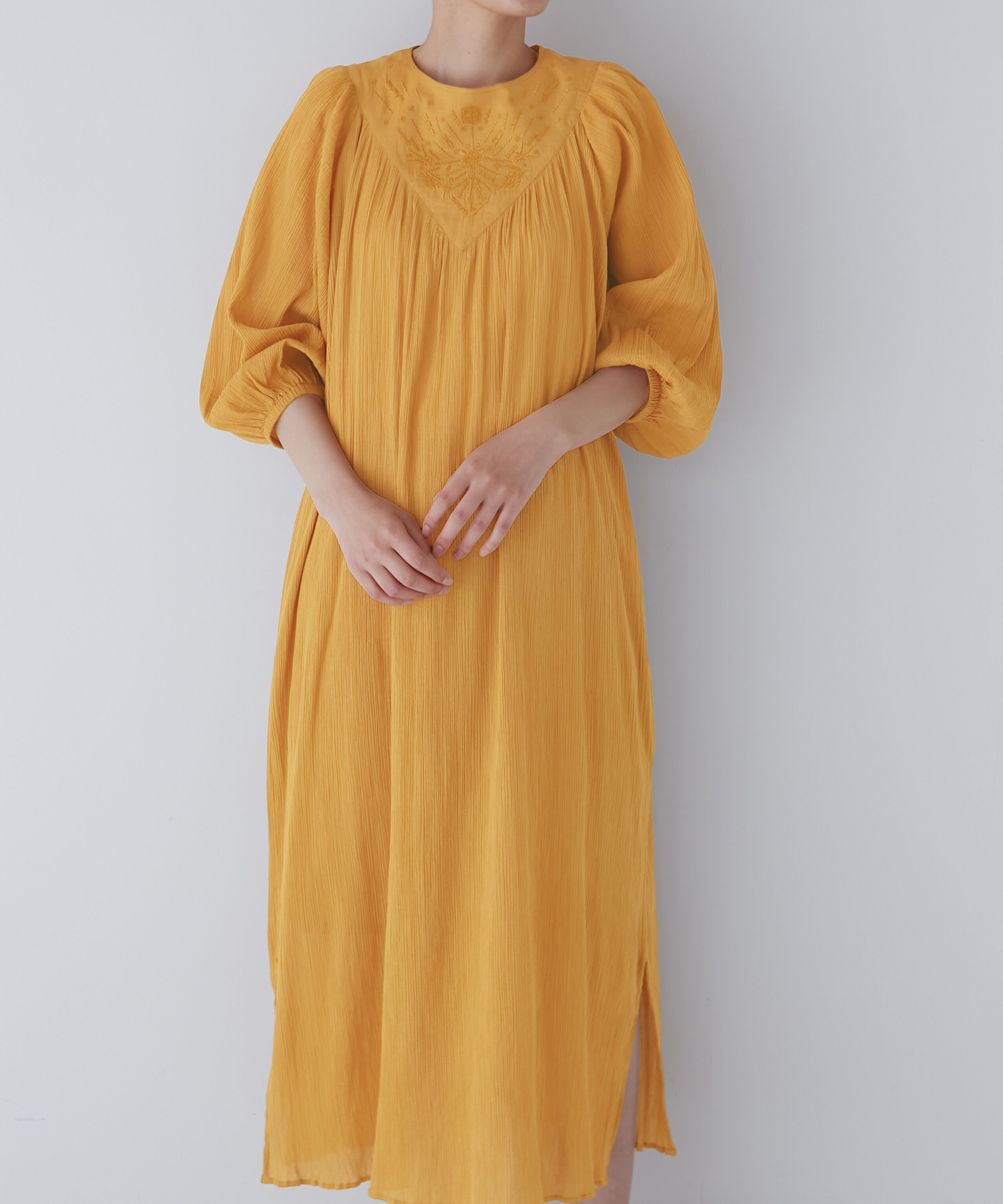  「◆インドクレープギャザーワンピース」|ワンピース|オレンジ