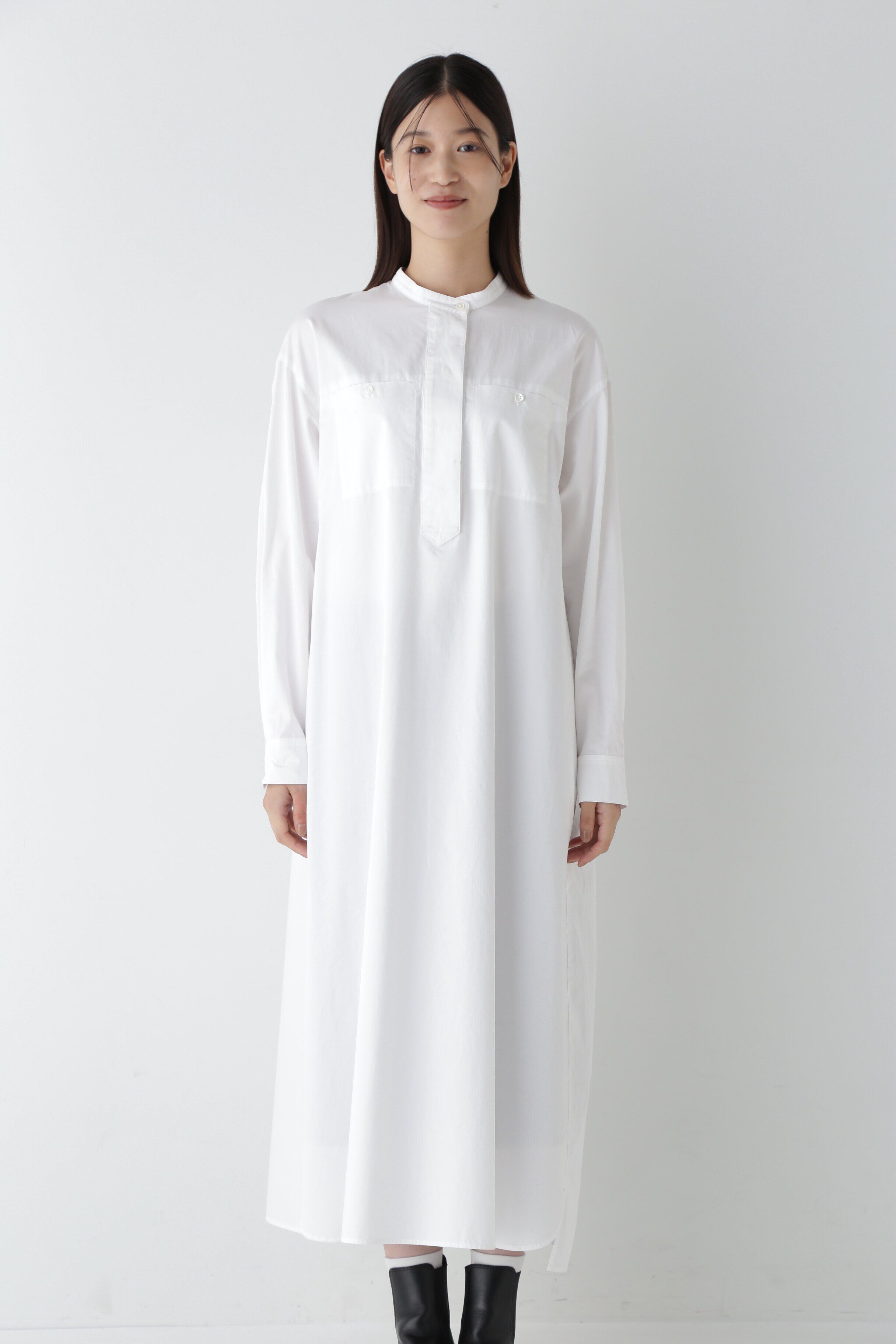  「◆コットンサテンバンドカラーシャツワンピース」|ワンピース|