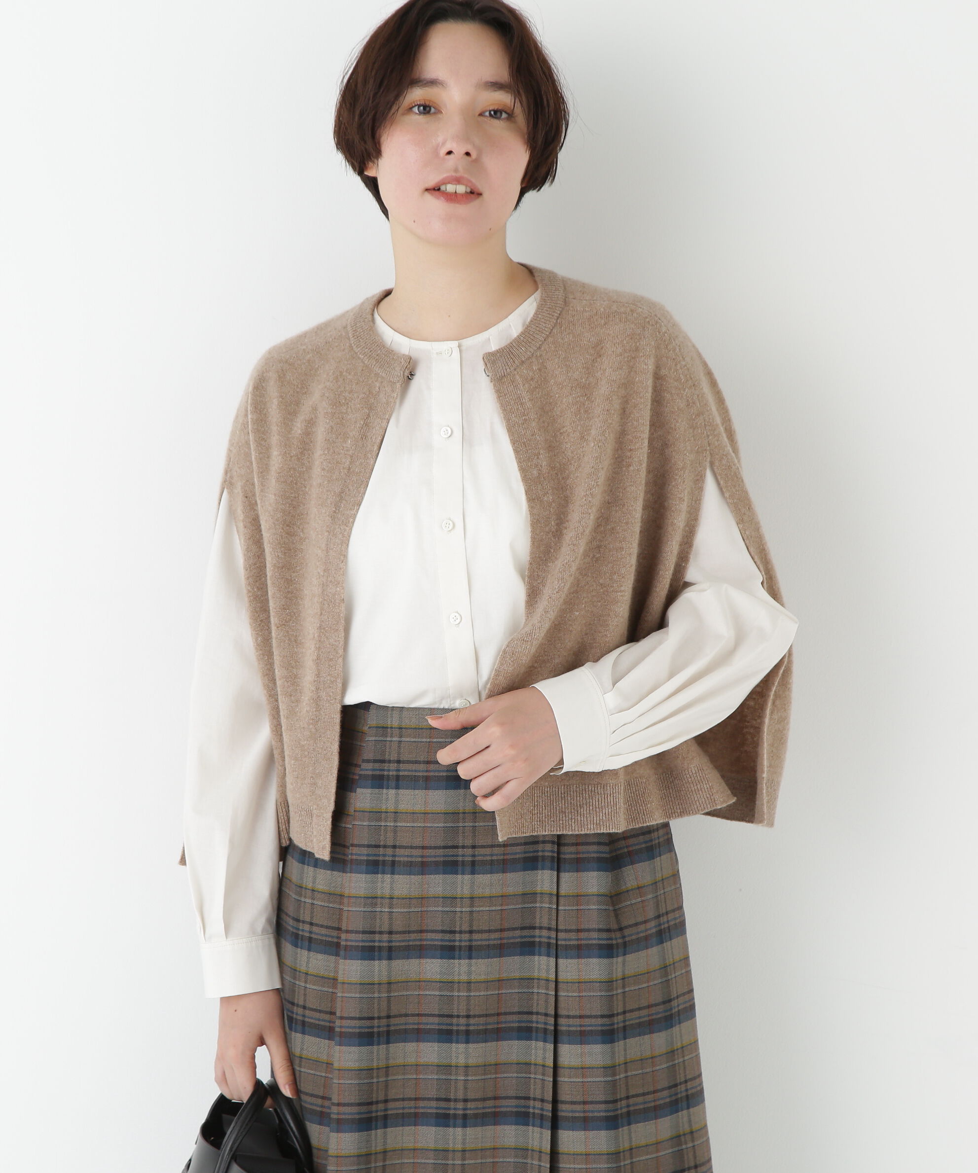  「◆ハイゲージウールケープニット」|ニット・セーター|モカ1