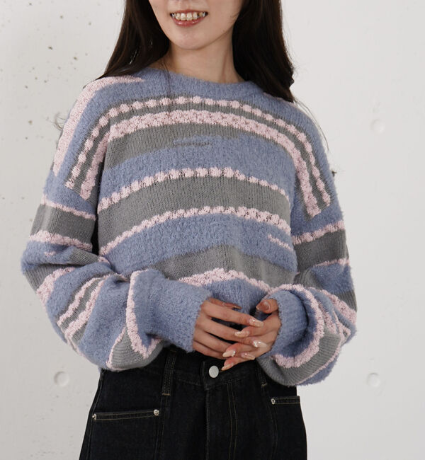 archives「ミックスヤーンランダムボーダーニットプルオーバー」|ニット・セーター|