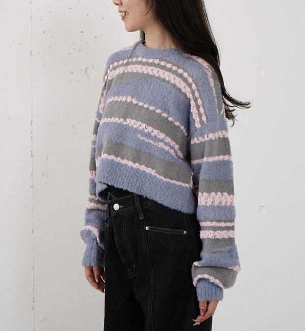 archives「ミックスヤーンランダムボーダーニットプルオーバー」|ニット・セーター|