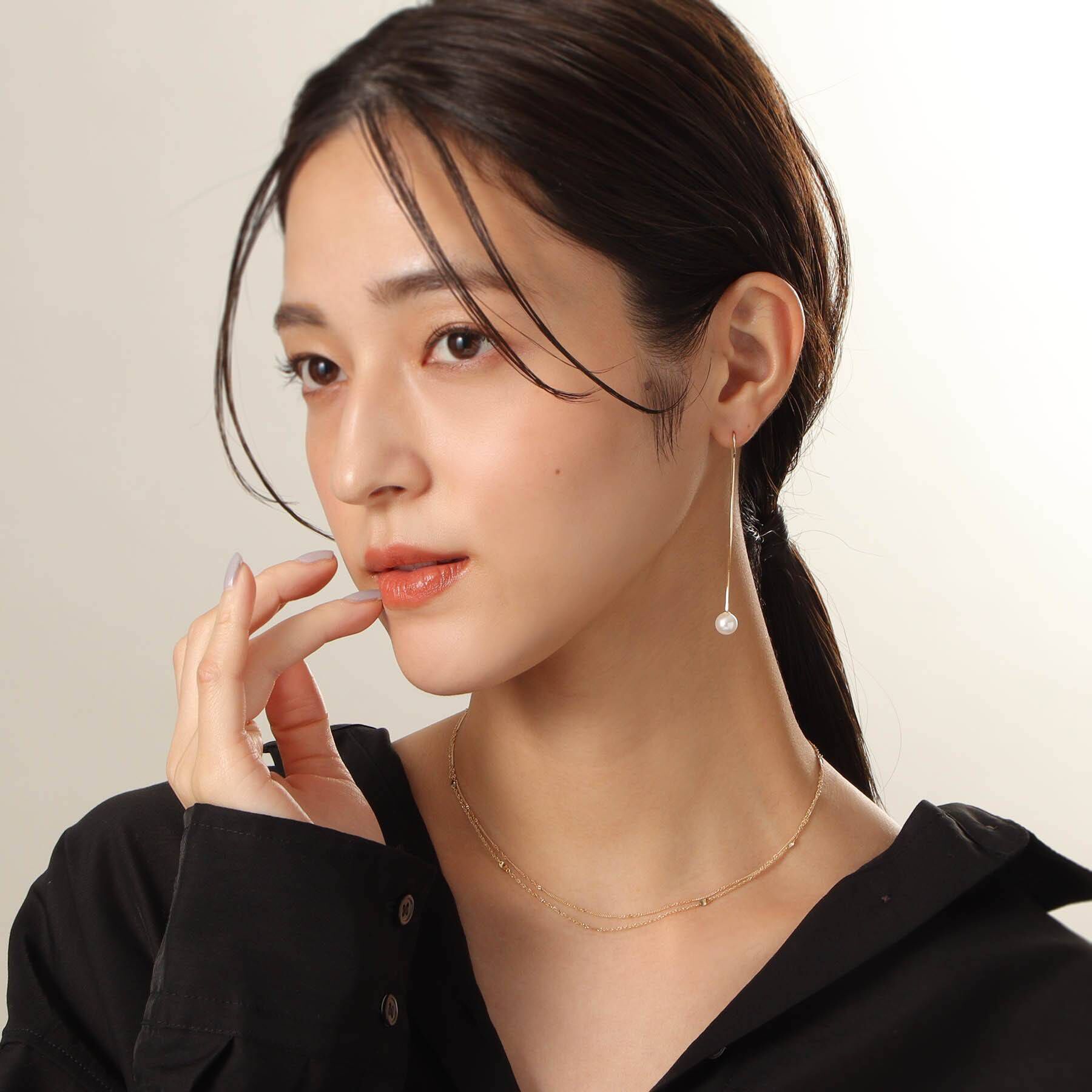 COCOSHNIK「K10パール コンパクトチェーン フックピアス」|ピアス|