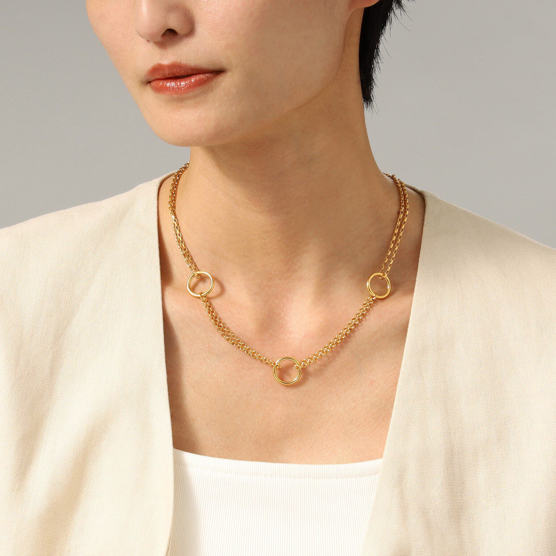 COCOSHNIK ONKITSCH「シルバー サークルモチーフ ステーションネックレス GP」|ネックレス|