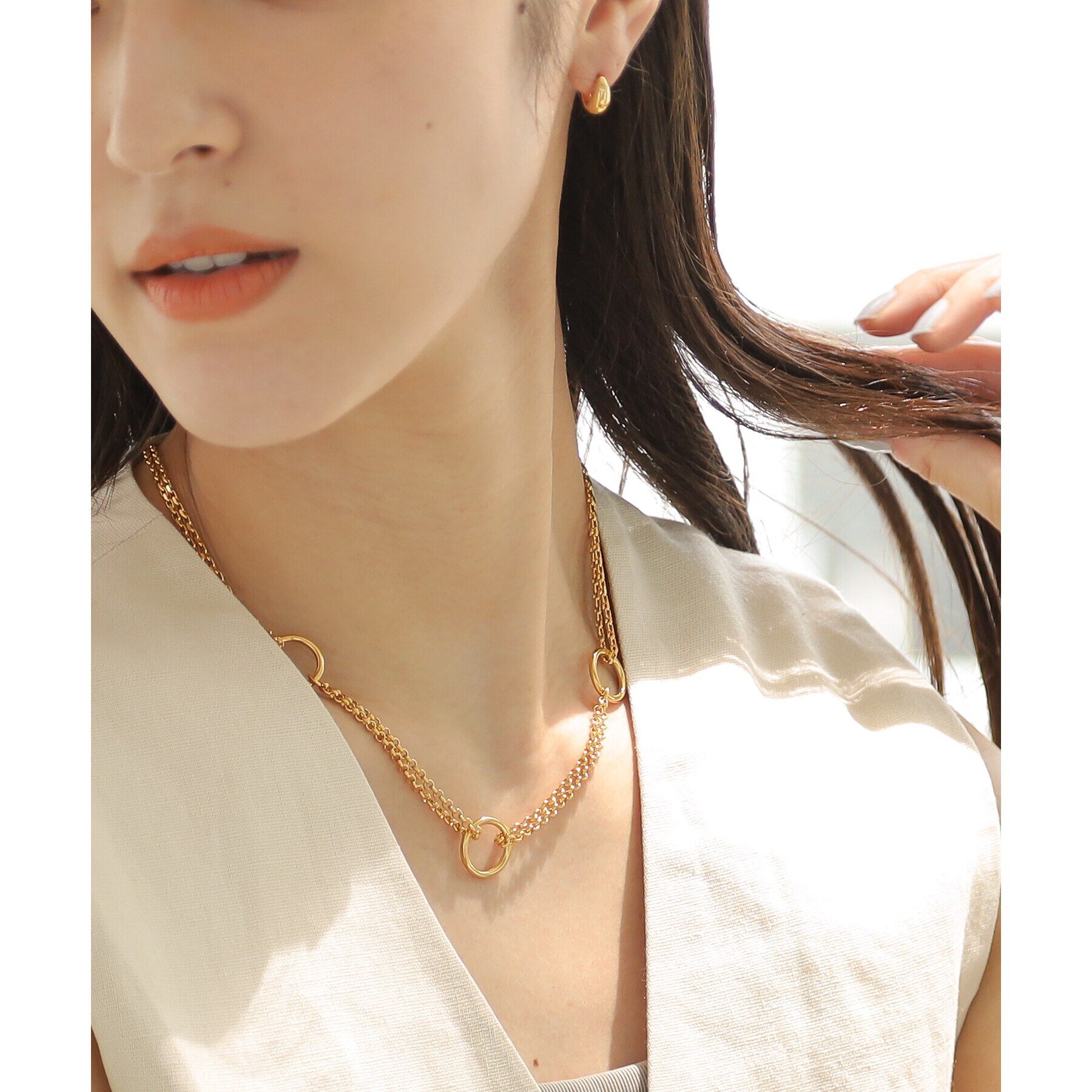 COCOSHNIK ONKITSCH「シルバー サークルモチーフ ステーションネックレス GP」|ネックレス|