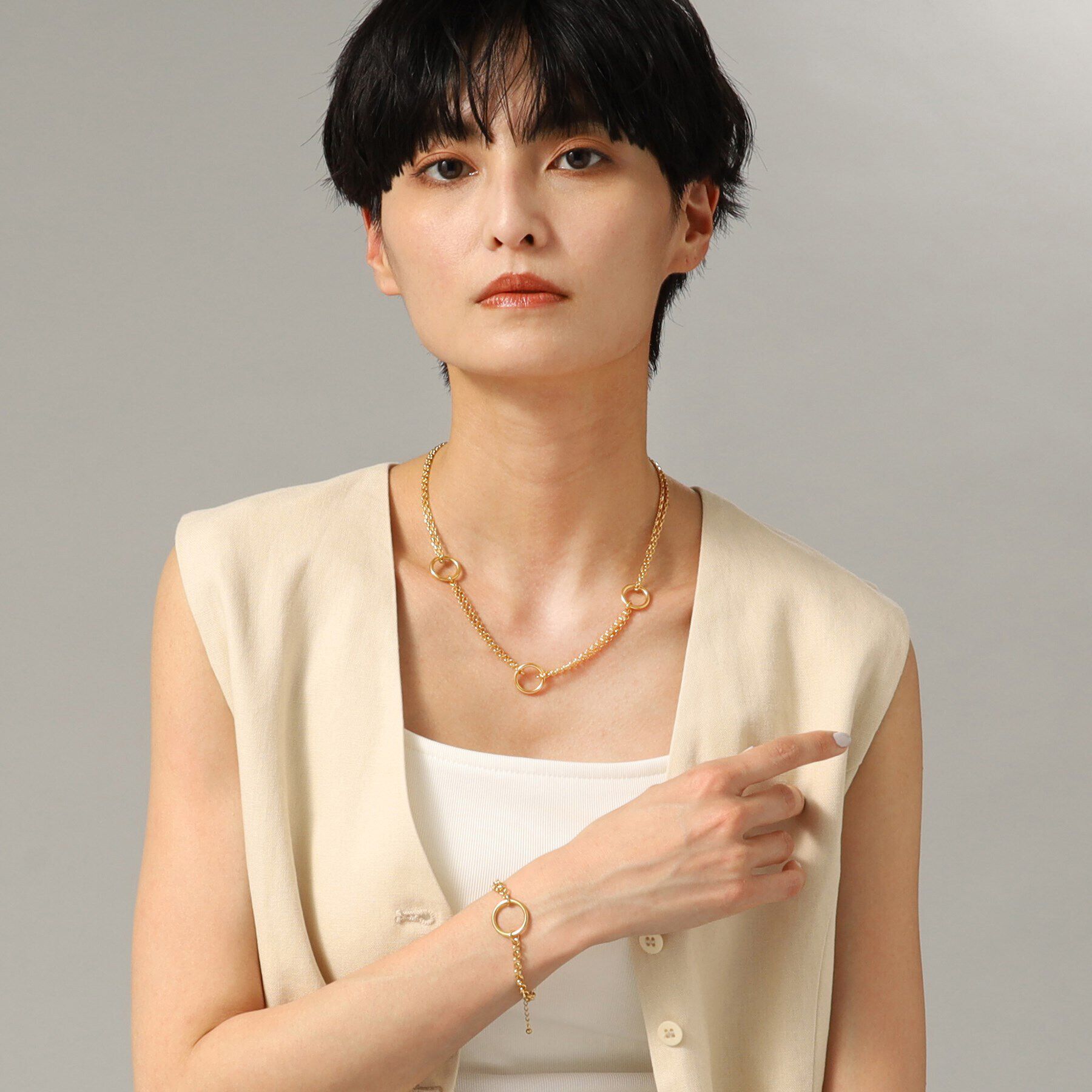 COCOSHNIK ONKITSCH「シルバー サークルモチーフ ステーションネックレス GP」|ネックレス|