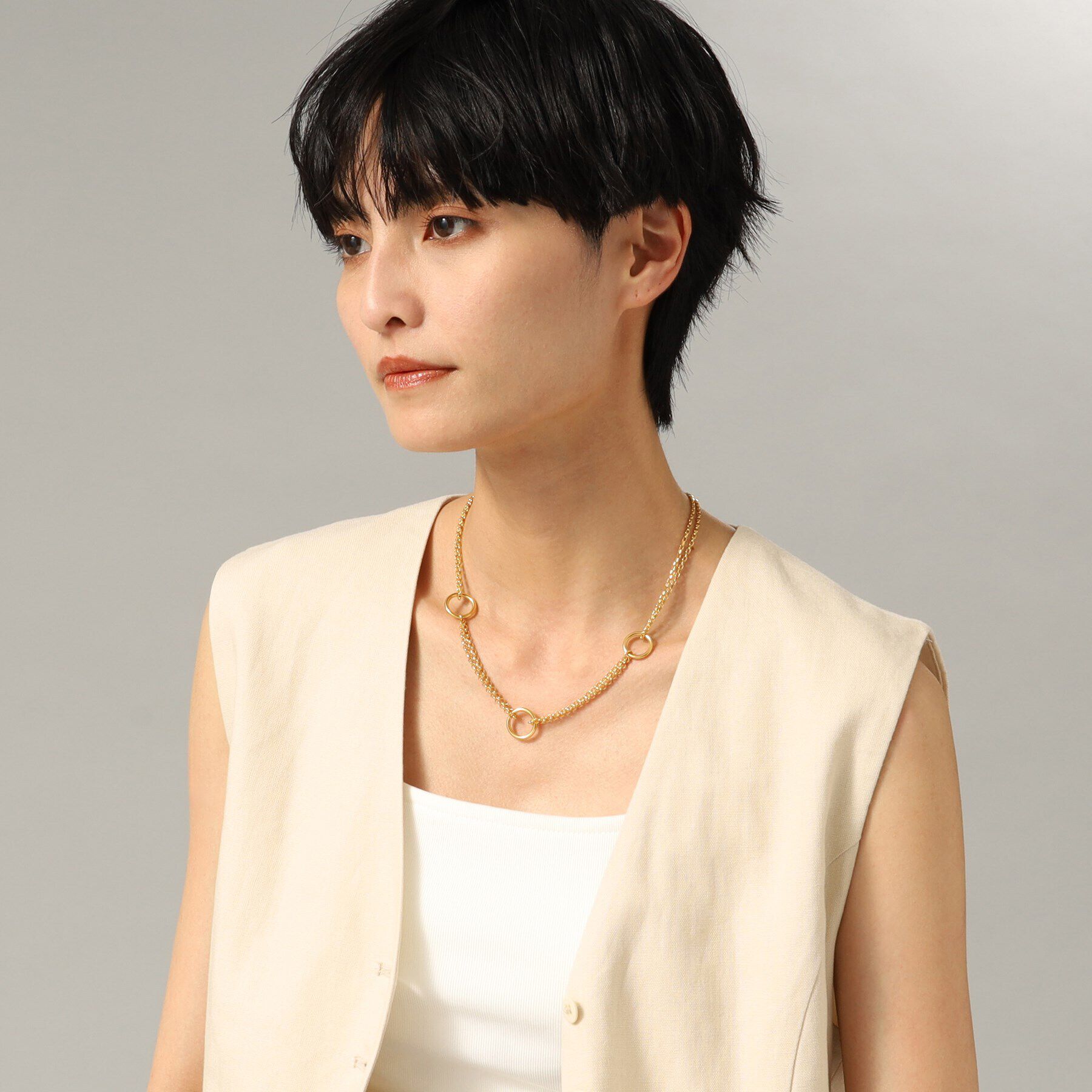 COCOSHNIK ONKITSCH「シルバー サークルモチーフ ステーションネックレス GP」|ネックレス|