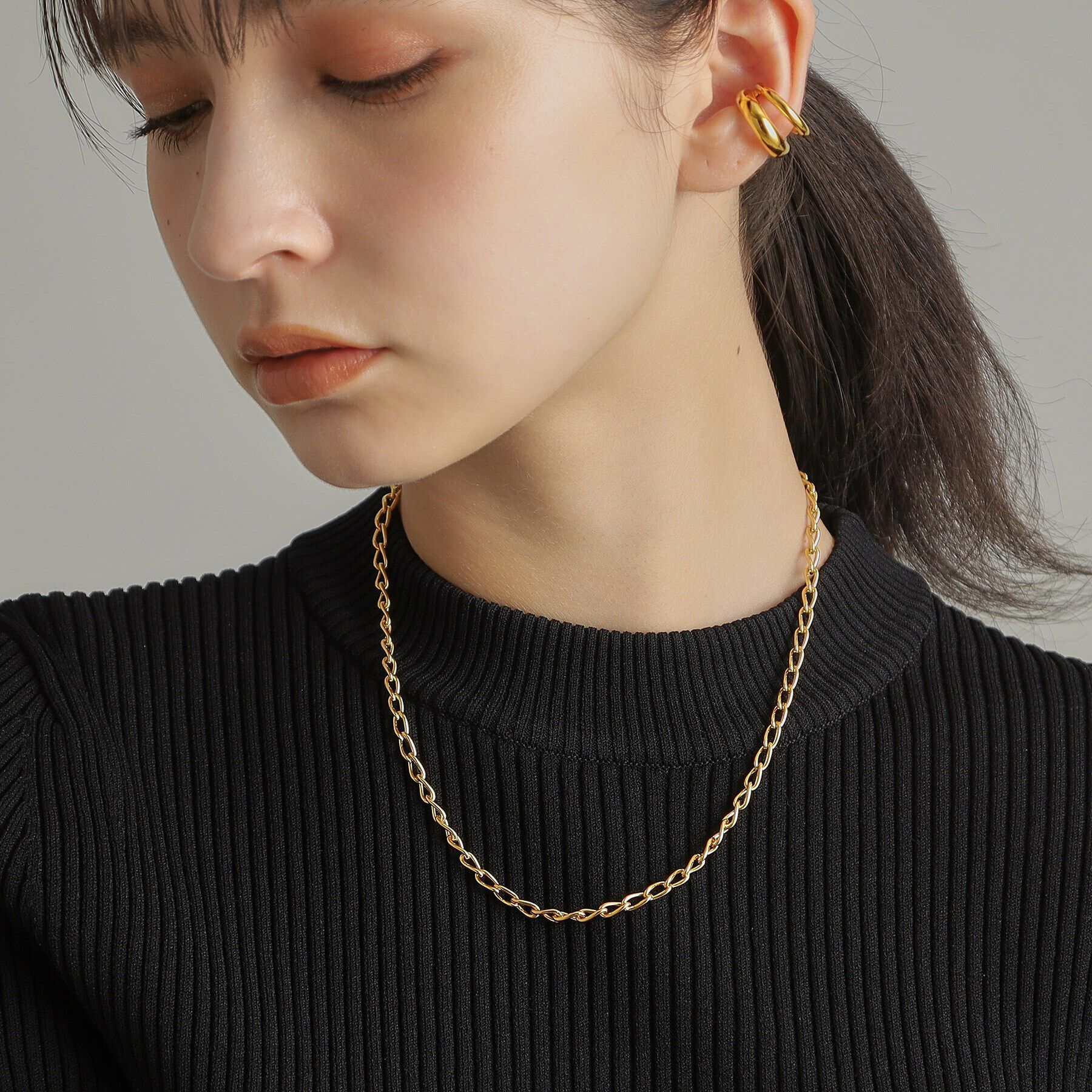 COCOSHNIK ONKITSCH「シルバー デザインチェーン ロングカーブネックレス GP」|ネックレス|