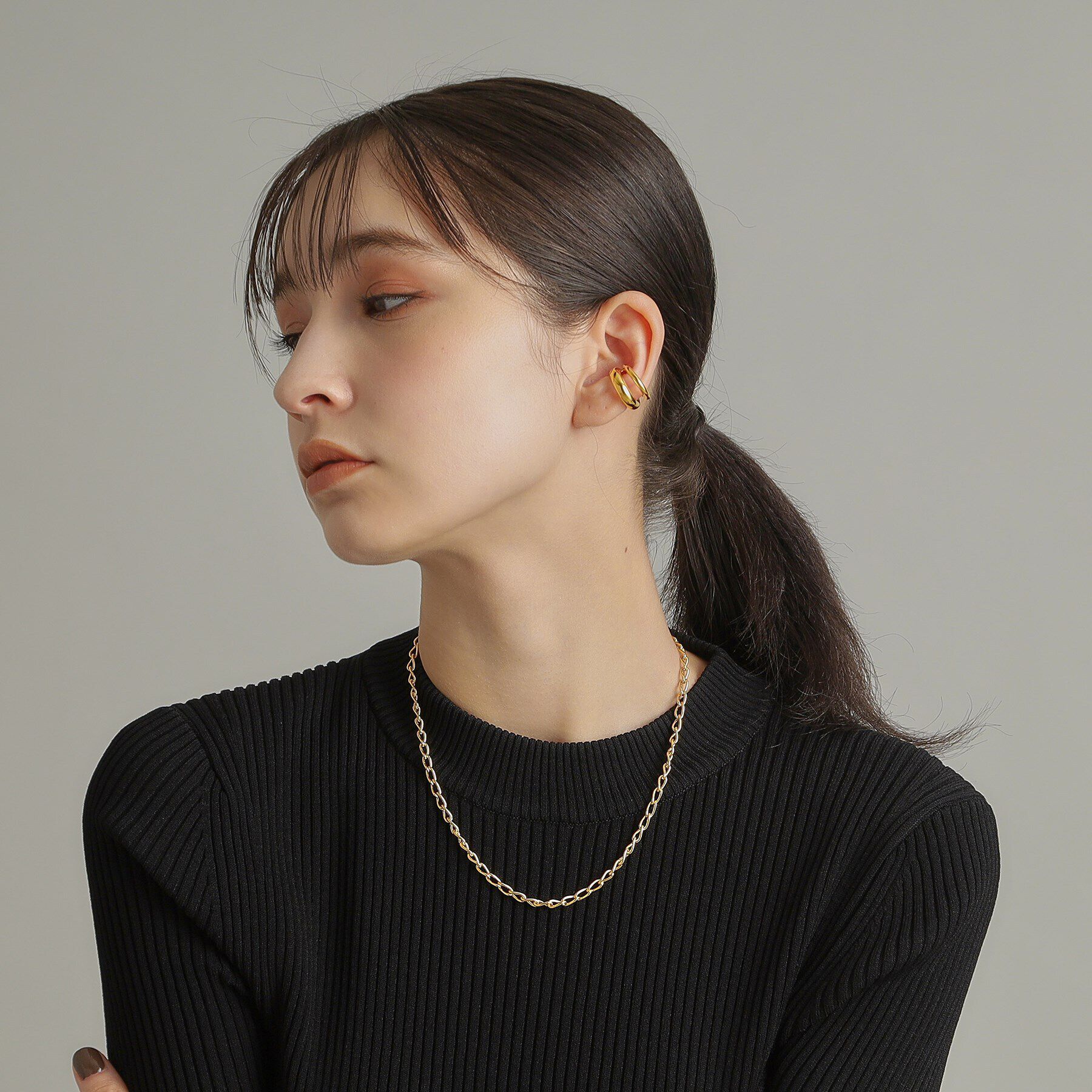 COCOSHNIK ONKITSCH「シルバー デザインチェーン ロングカーブネックレス GP」|ネックレス|