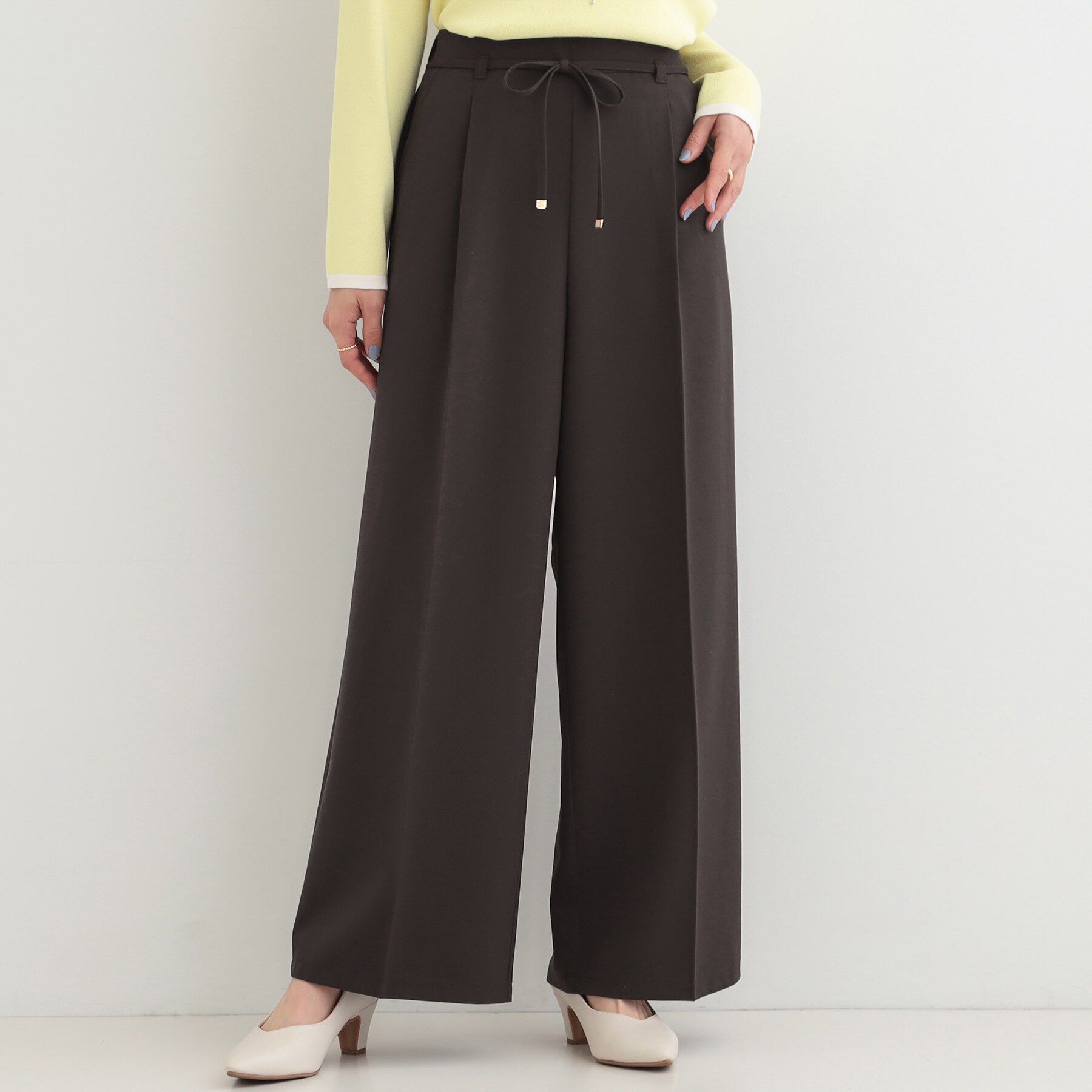 SHOO･LA･RUE「【着丈選べる/S-LL】センタープレスできちんと見え イージーワイドパンツ」|その他|ブラウン(043)