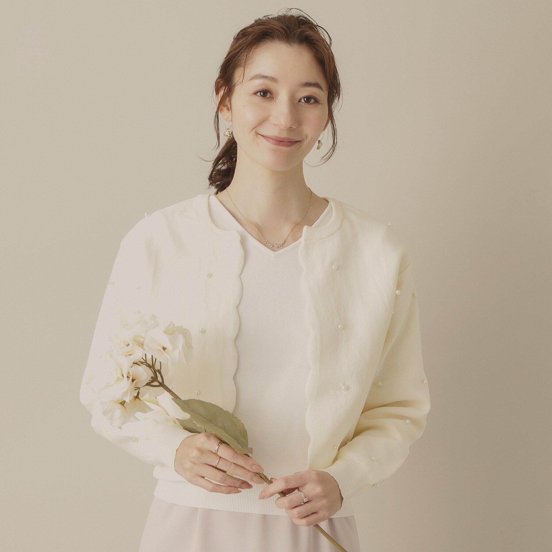 ITS&rsquo;DEMO「【手洗い可】パール調スカラップカーデ」|カーディガン|