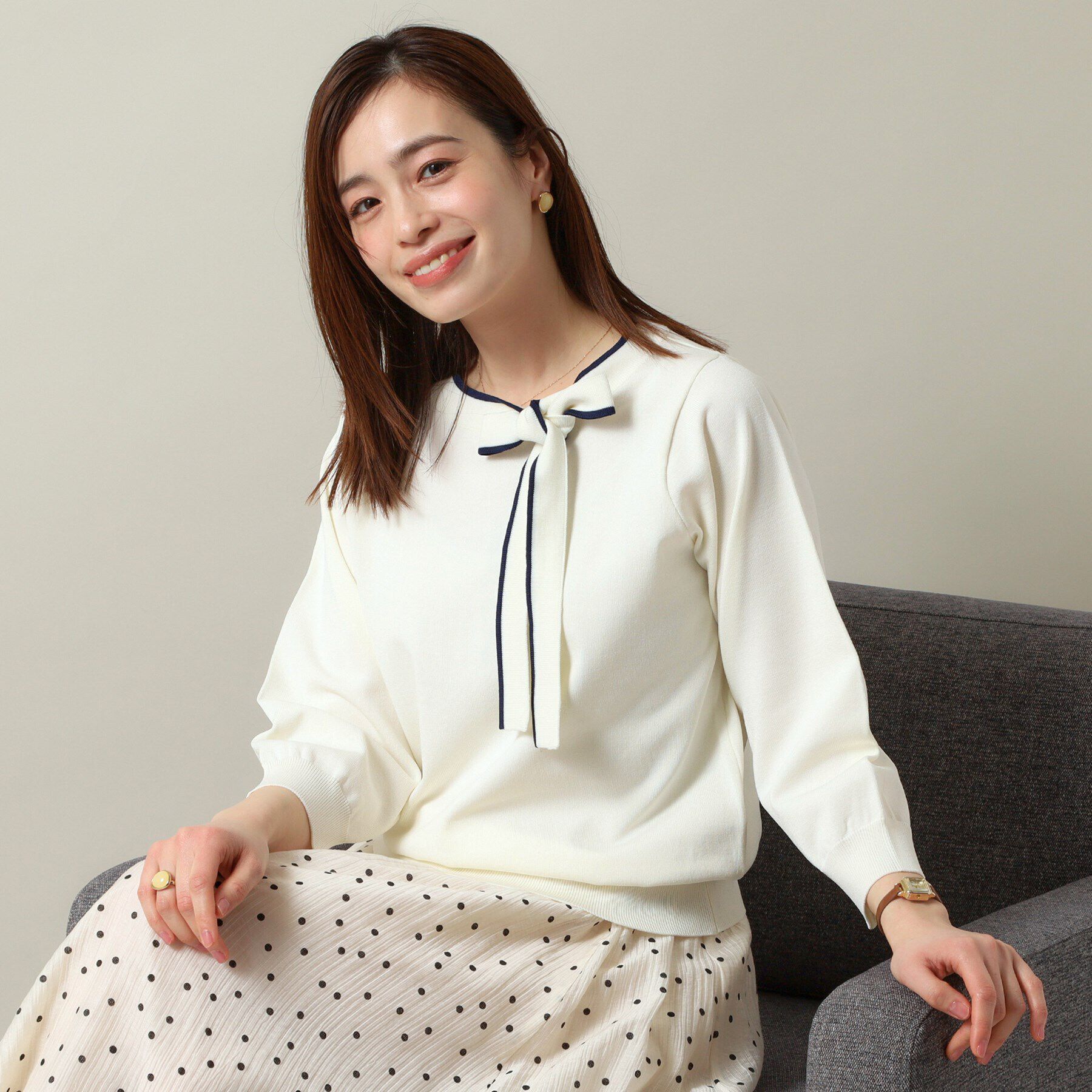 ITS&rsquo;DEMO「【縮みに強い／洗濯機OK】ボウタイリボンニット」|ニット・セーター|オフホワイト(003