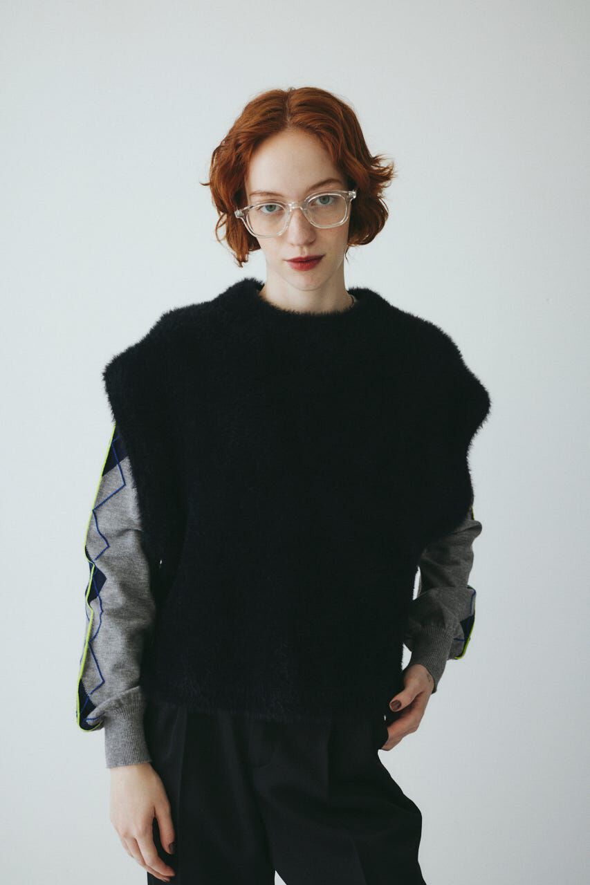 HeRIN.CYE「Shaggy knit vest」|ニット・セーター|BLK
