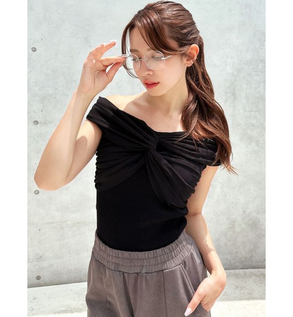 RESEXXY「ツイストオフショルニットトップス」|ニット・セーター|